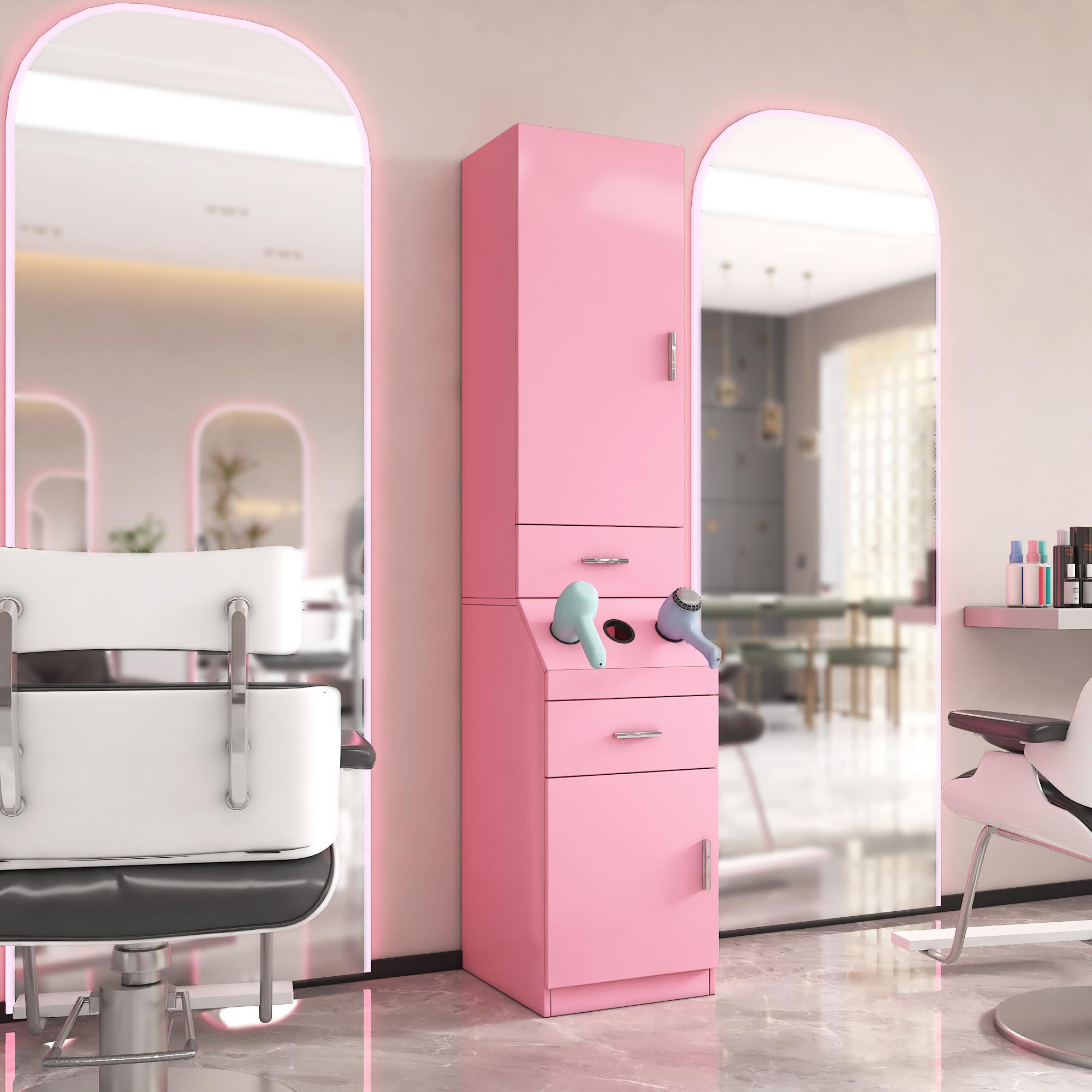 Professional Taikonaut Salon Station - 2-Tier Storage Shelf with Door, Hair Styling Cabinet with 2 Drawers & 3 Hot Tool Holders - Perfect for Home & Professional Barber Shops, Beauty Salons