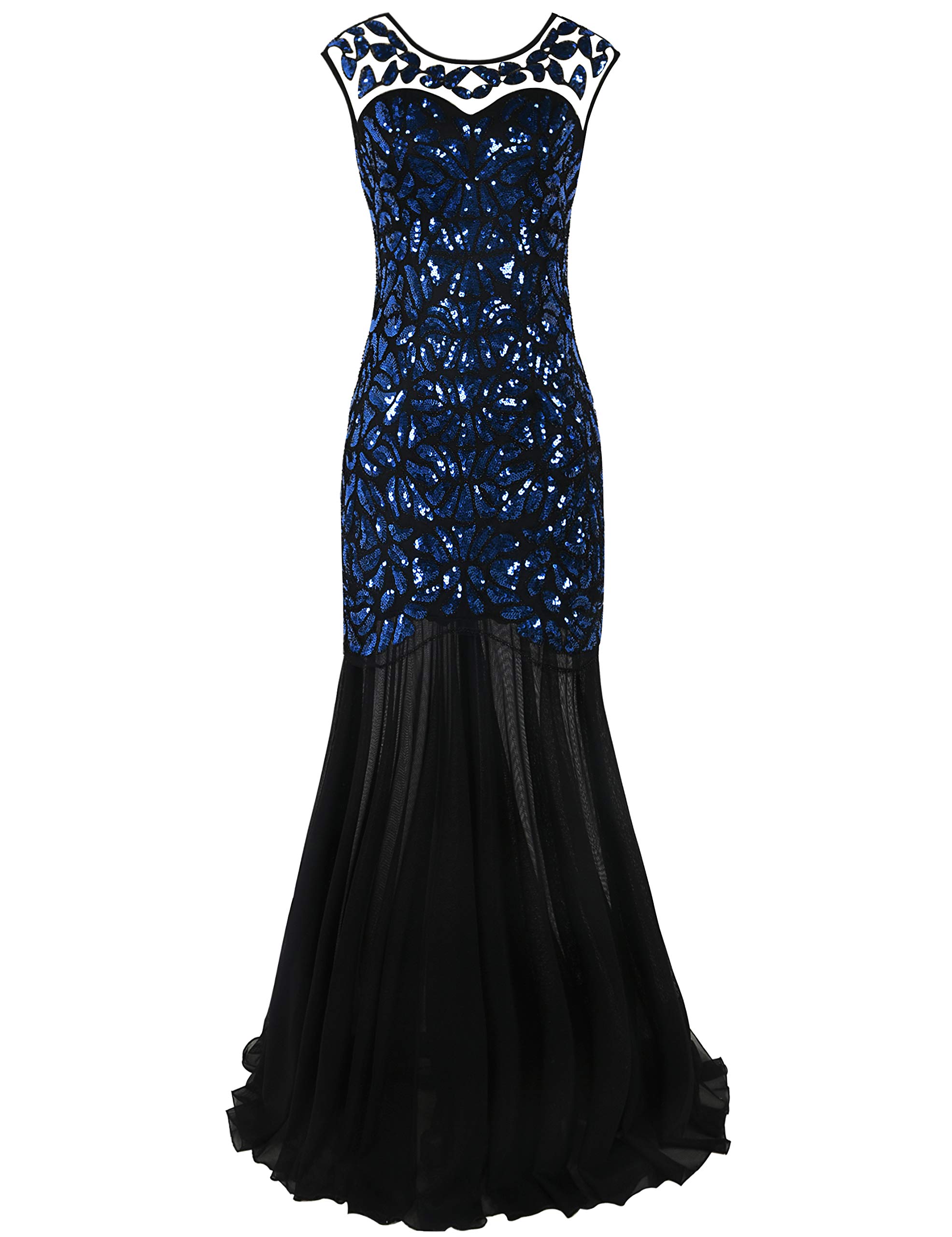 PrettyGuide Women's 1920s Black Sequin Gatsby Maxi Long Evening Prom Dress - Vintage Flapper Dress for Roaring 20s Party, Great Gatsby Theme Party, Costume Ball & Formal Events