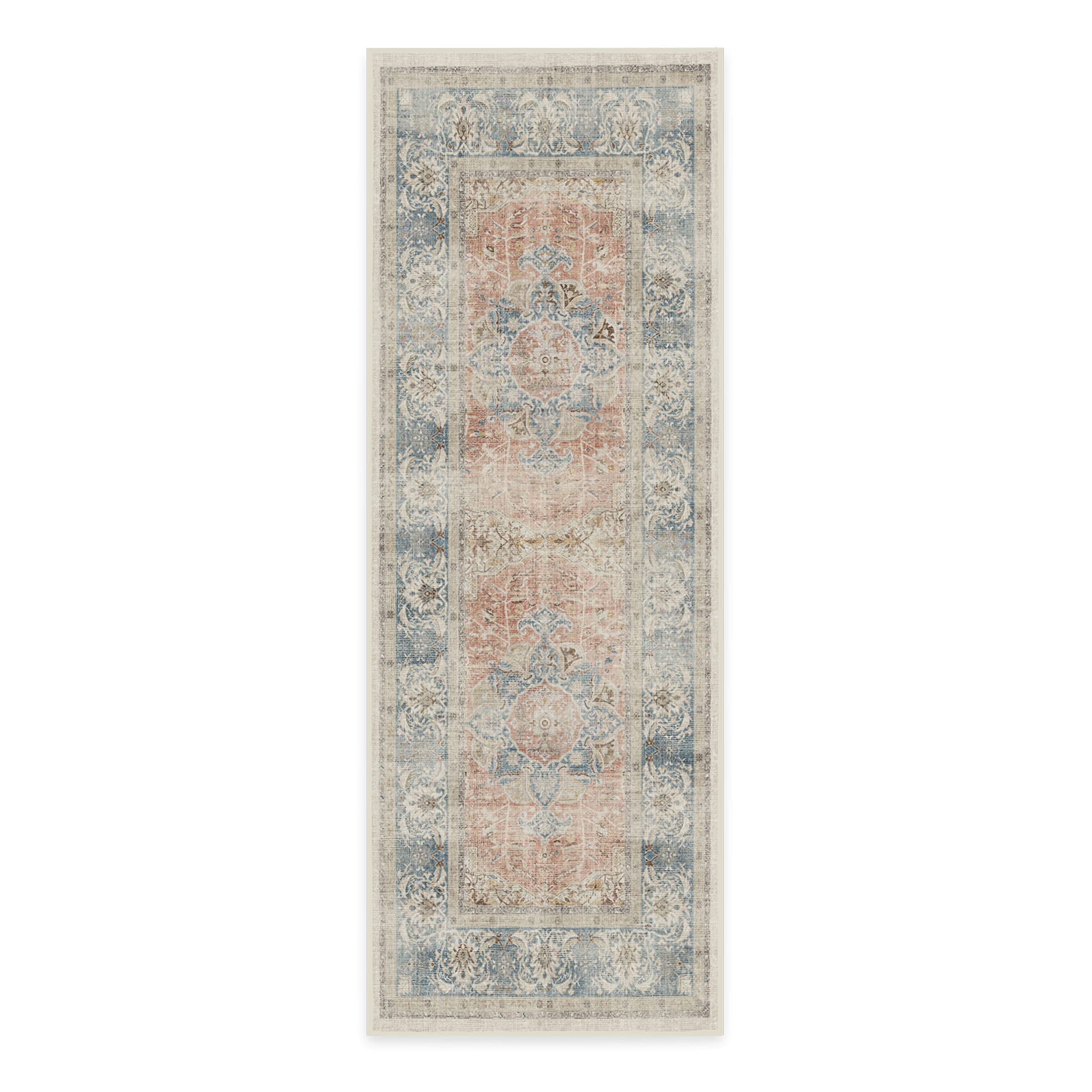 Ruggable Washable 2x7 Runner Rug - Sarrah Coral | Non-Slip Premium Rug for Hallway, Kitchen, Entryway, Living Room, Bedroom & Office | Perfect for High-Traffic Areas & Pet-Friendly Homes