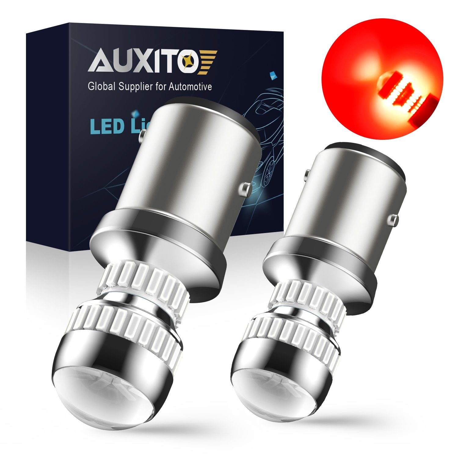AUXITO Upgraded 1157 2357 LED Bulb Red - 400% Super Bright BAY15D Replacement for Tail Lights, Brake Lights, Stop & Signal Lights (2057 2357 7528 Compatible) - Perfect for Car, Truck, SUV & Motorcycle Safety Lighting