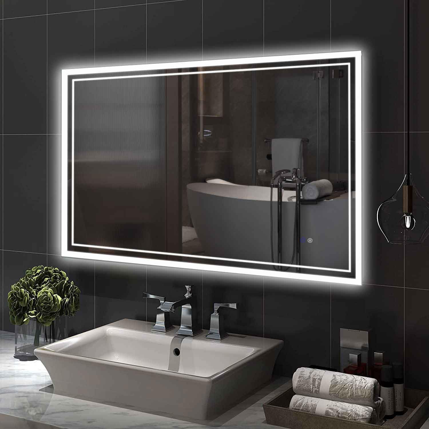32x24 Inch LED Bathroom Mirror with Front & Backlit Lighting - Anti-Fog, Dimmable 3 Color Temperatures (CRI>90), Wall Mounted Vanity Mirror with Memory Function, Shatter-Proof, ETL Certified - Perfect for Modern Bathrooms, Makeup Application & Home Decor