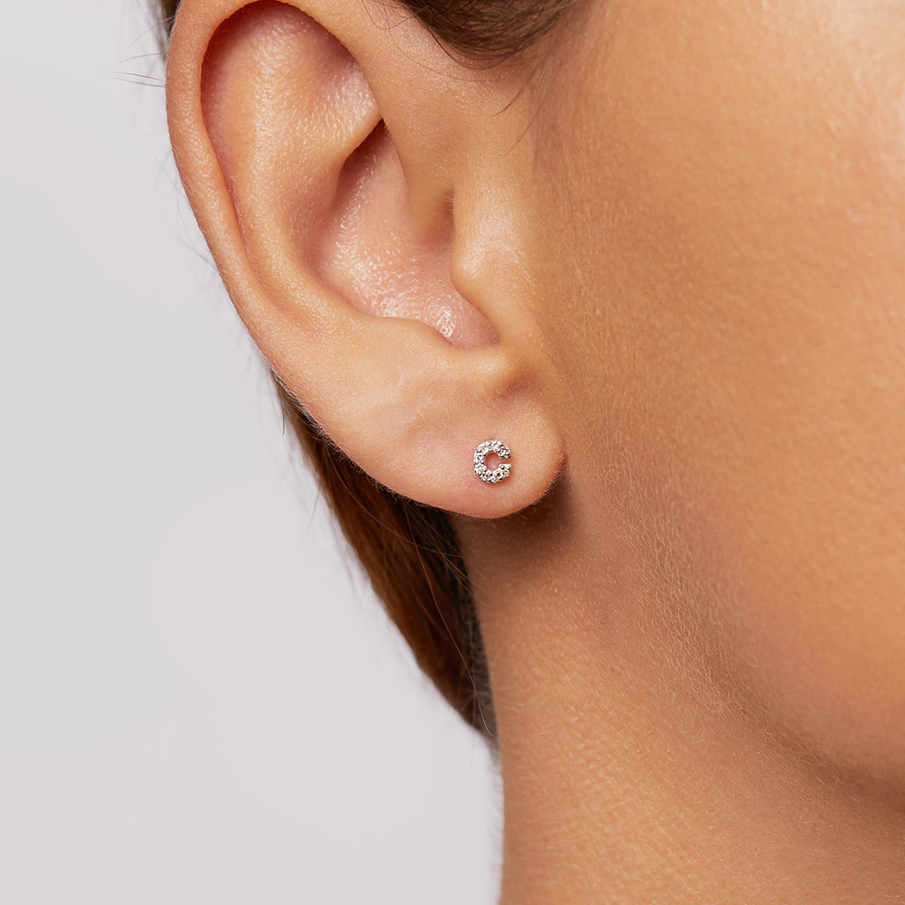 10k Gold Diamond Letter C Single Stud Earring - Elegant Initial Jewelry for Women, Perfect for Everyday Wear, Gifts & Special Occasions