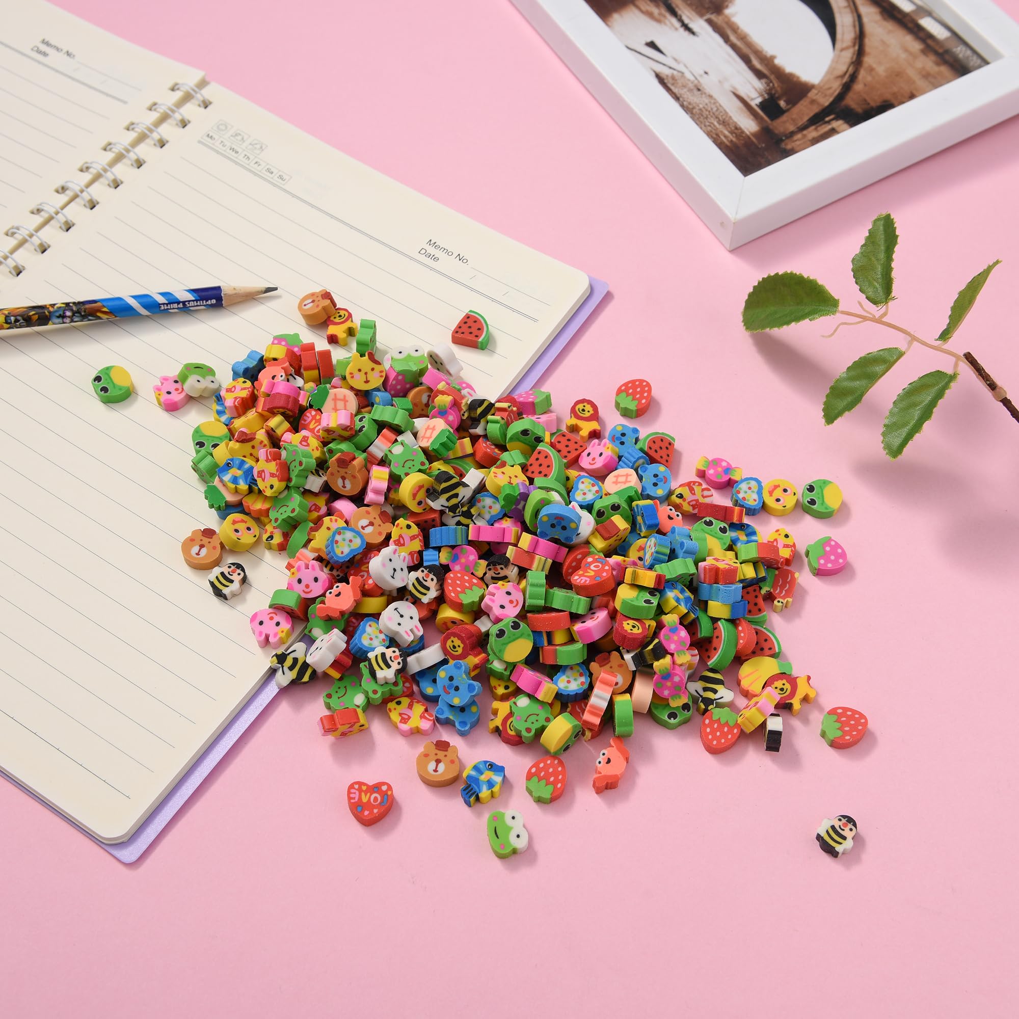 400PCS Mini Fun Cute Fruit & Animal Erasers Bulk for Kids - Perfect for School Supplies, Party Favors, Valentine's Day Gifts & Classroom Rewards - Great for Arts & Crafts, Pencil Toppers & Learning Activities