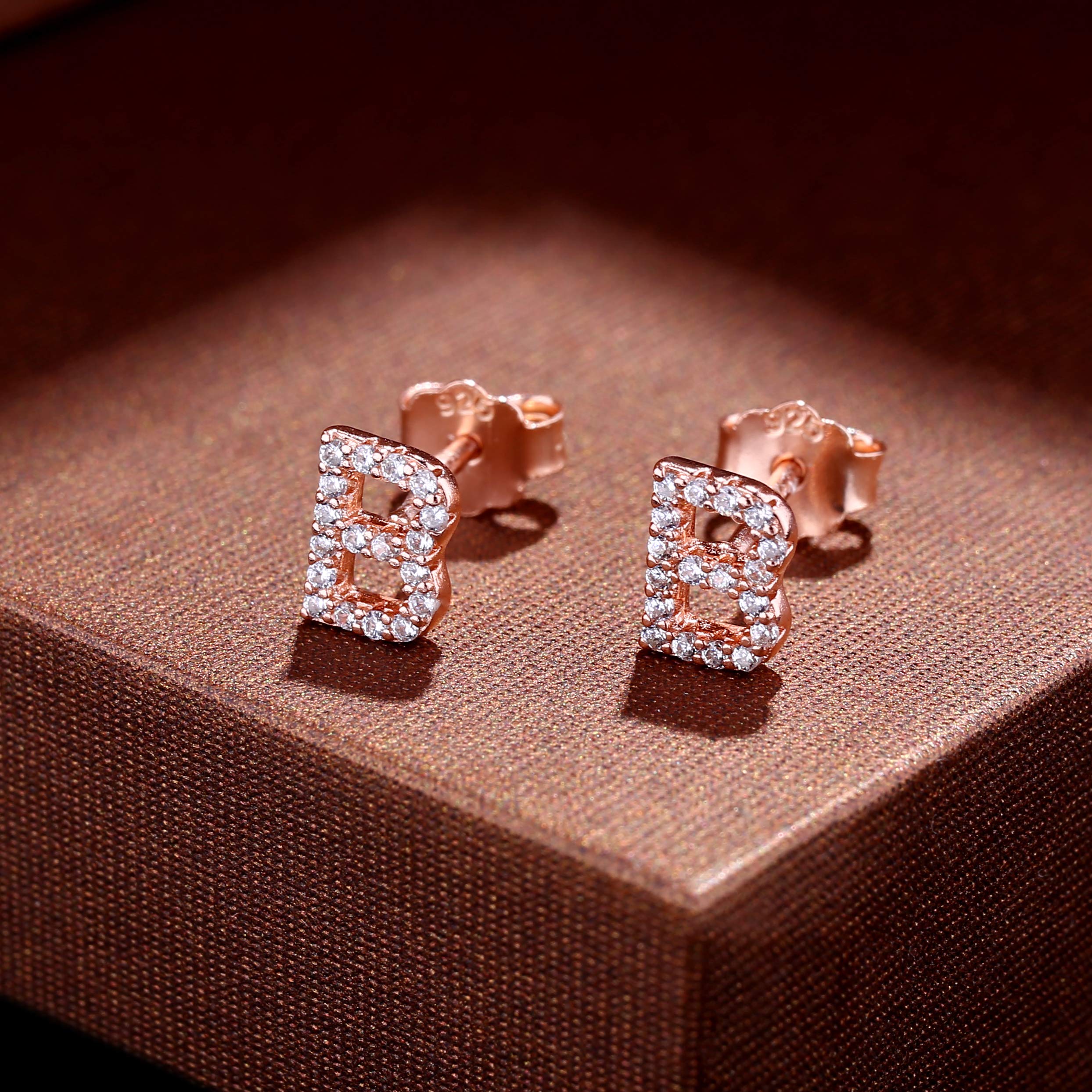 MONOOC Personalized Initial Stud Earrings for Women & Girls - Hypoallergenic S925 Sterling Silver Cubic Zirconia Letter Earrings - Perfect Birthday Gift, Everyday Wear Jewelry for School, Work & Special Occasions