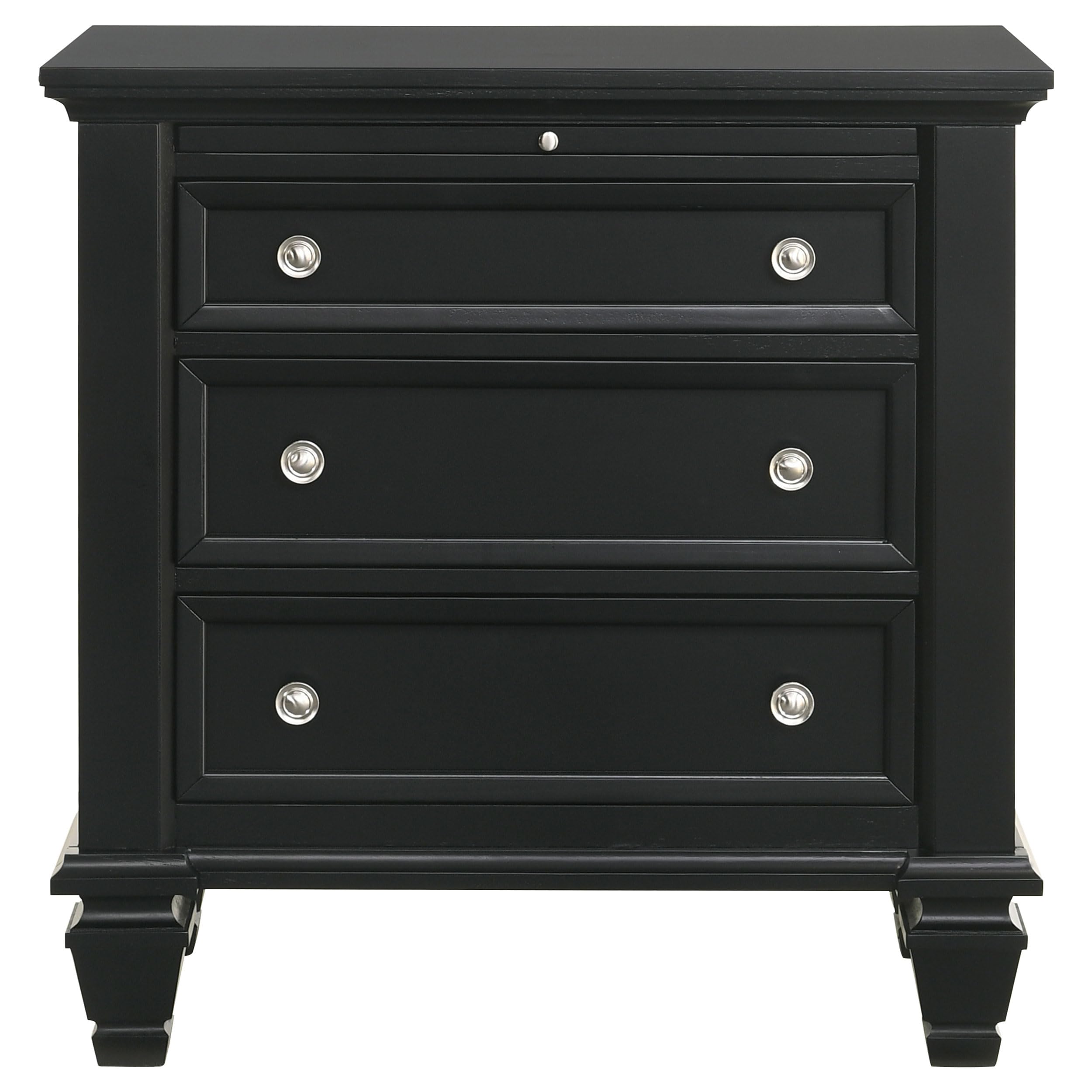 Coastal Wood 3-Drawer Nightstand - Sandy Beach Style Bedside Table with Storage Organizer for Bedroom - Black (201322) | Perfect for Beach House Decor & Guest Room Furniture