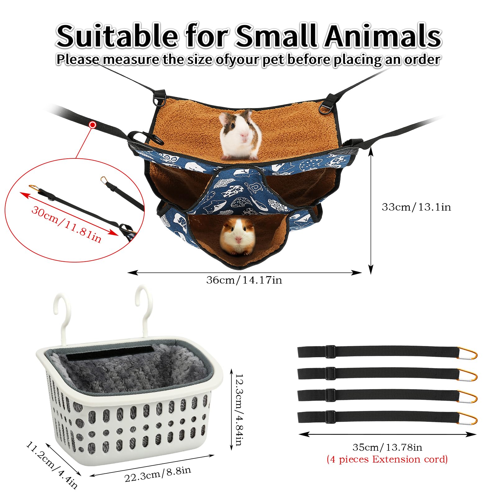2PCS Guinea Pig & Rat Bed Hammock for Cage - Soft Hanging Small Animal Bed with Hideout - Perfect for Chinchillas, Mice & Pet Rats - Cage Accessories for Cozy Sleeping & Playtime