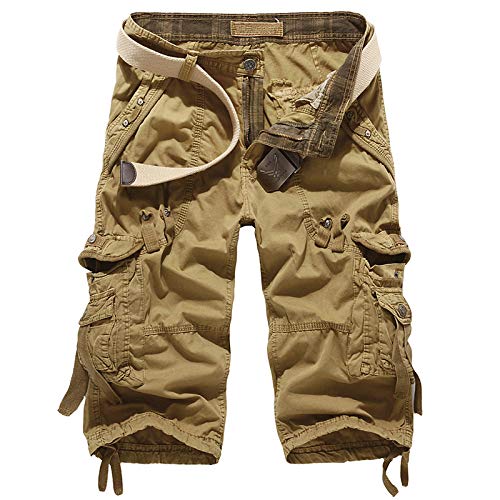 USTZFTBCL Men's Cargo Shorts - Breathable Workout & Military Tactical Shorts with Multiple Pockets, Casual Calf-Length Pants for Gym, Hiking & Outdoor Activities