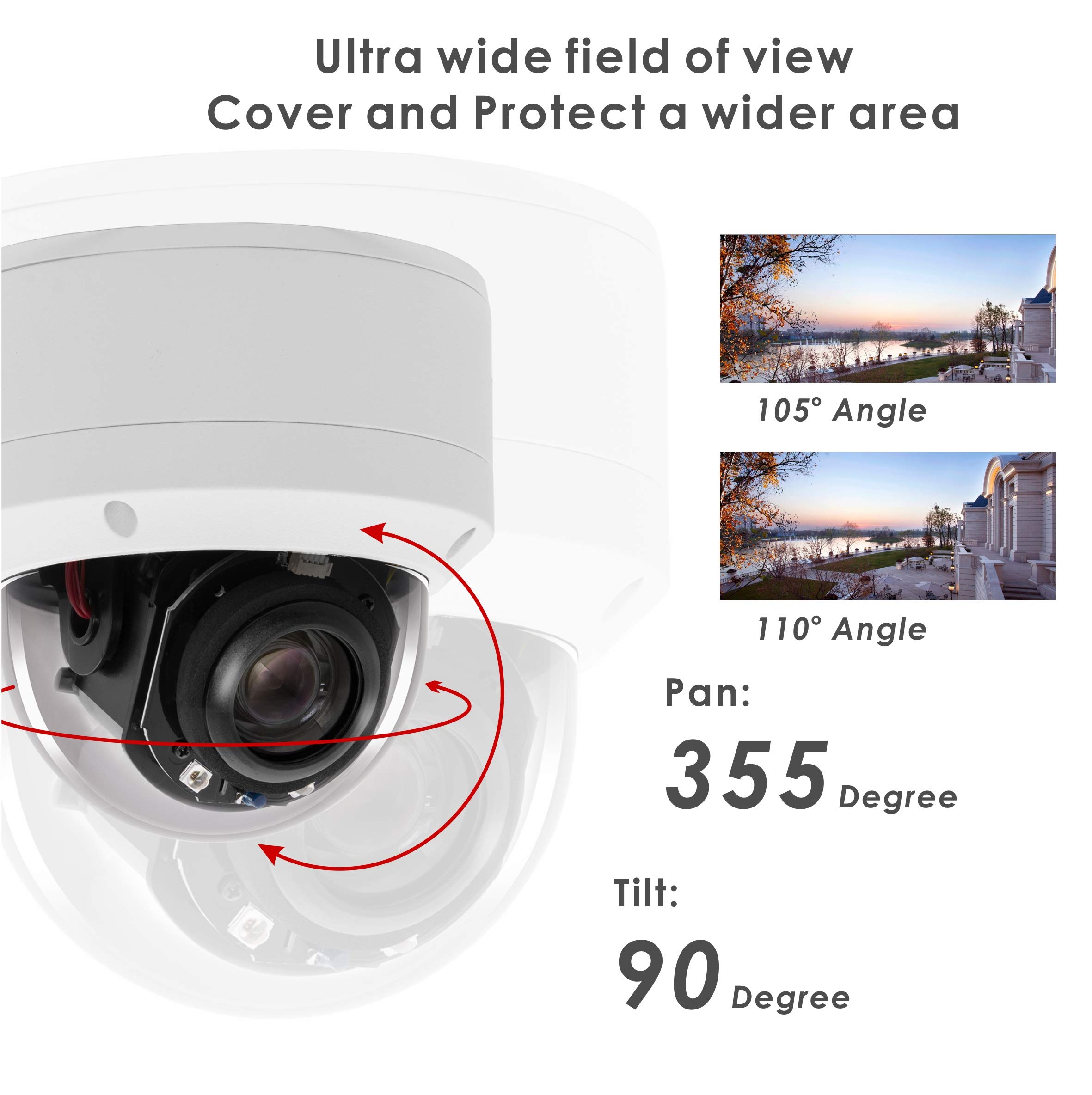 5MP H.265 POE PTZ Dome Security Camera with 5X Optical Zoom - Indoor/Outdoor IP66 Waterproof, 355° Pan & 90° Tilt, 98ft Night Vision, Motion Detection & Audio - Hikvision Compatible for Home/Office Surveillance