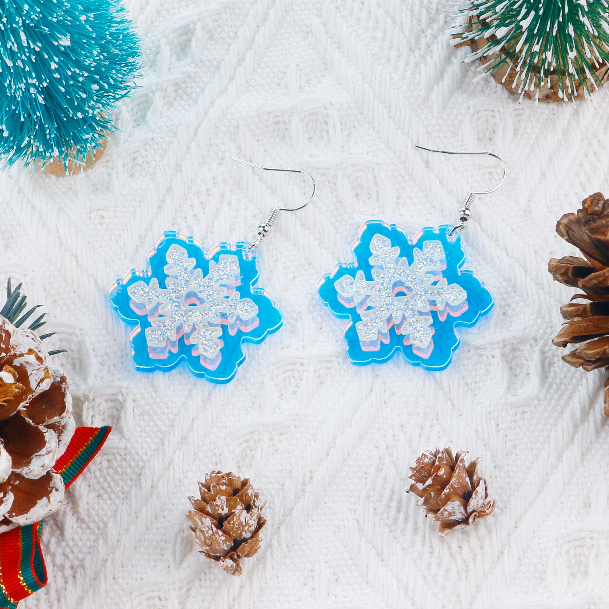 Snowflake Earrings for Women - Colorful Dangle Acrylic Winter Holiday Earrings, Christmas & New Year's Eve Jewelry Gifts for Girls - Perfect for Ugly Sweater Parties, Holiday Gatherings & Festive Celebrations