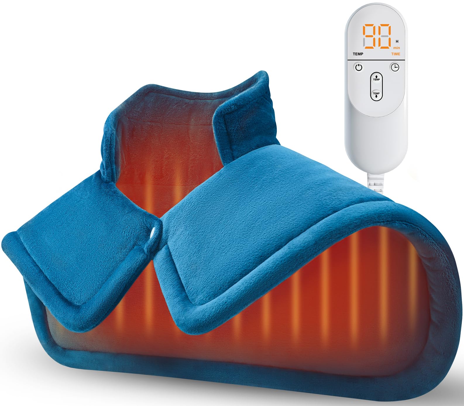 Electric Heating Pad for Neck & Shoulder Pain Relief - Weighted Heat Therapy Pad for Back Pain - Perfect Mothers Day, Birthday & Anniversary Gift for Women, Men, Mom, Dad - Use at Home, Office or Travel - Blue