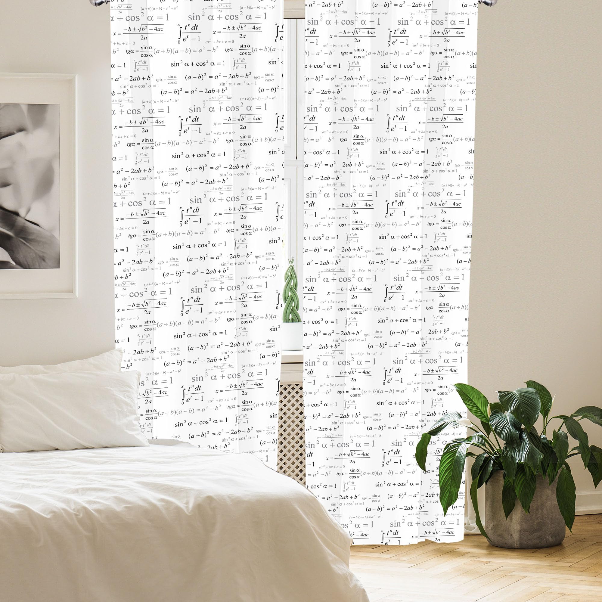Lunarable Science Themed Curtains - Math Geometry Formulas Chalkboard Design, 2 Panel Set (28x63 Inches) for Living Room & Bedroom, White Grey Black - Perfect for Classroom Decor, STEM Enthusiasts & Science Lovers