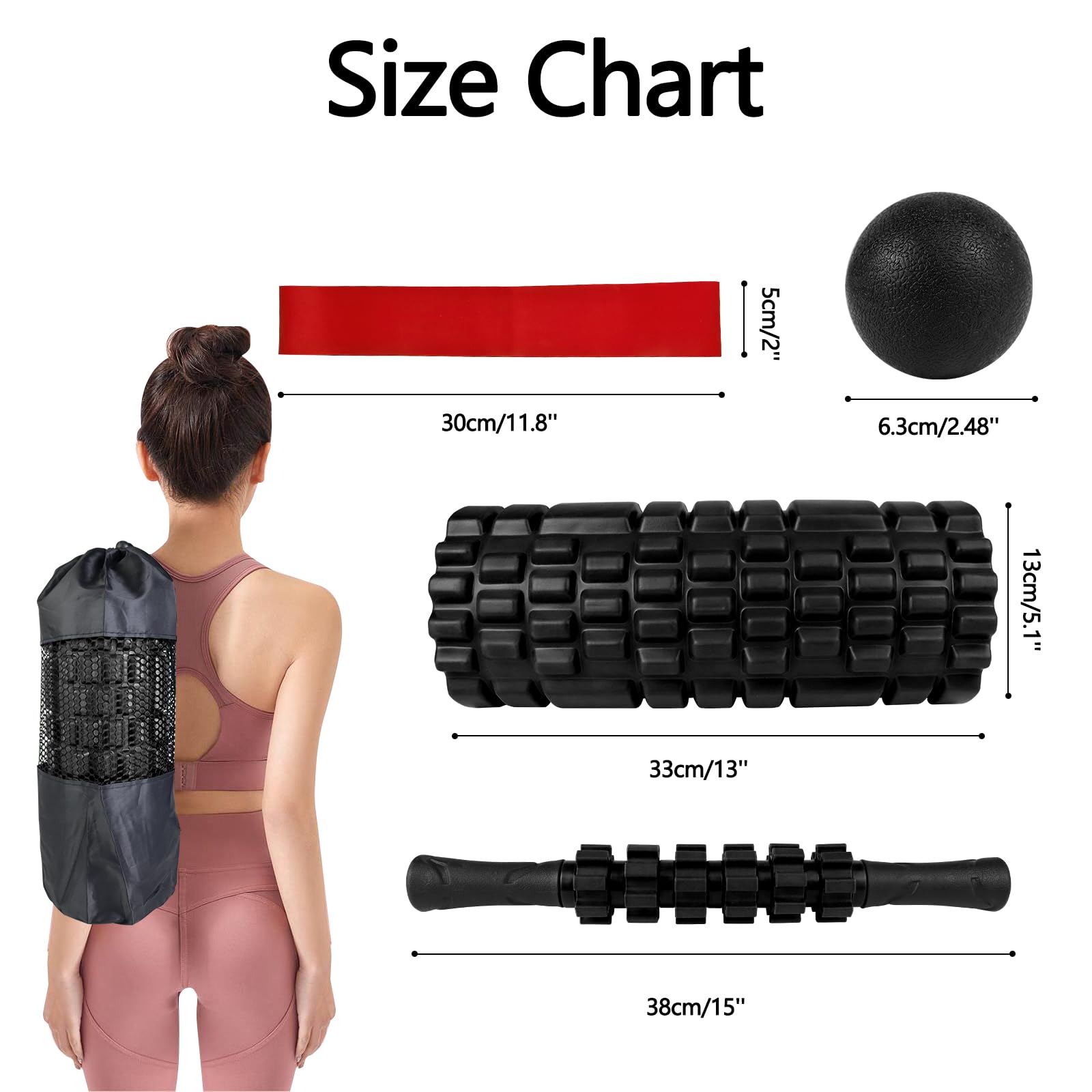 5-in-1 Foam Roller Set for Deep Tissue Massage - Trigger Point Roller, Massage Stick, Therapy Ball & Resistance Band - Perfect for Yoga, Pilates, Workout Recovery & Full Body Muscle Relief - Home Gym & Sports Recovery Essential