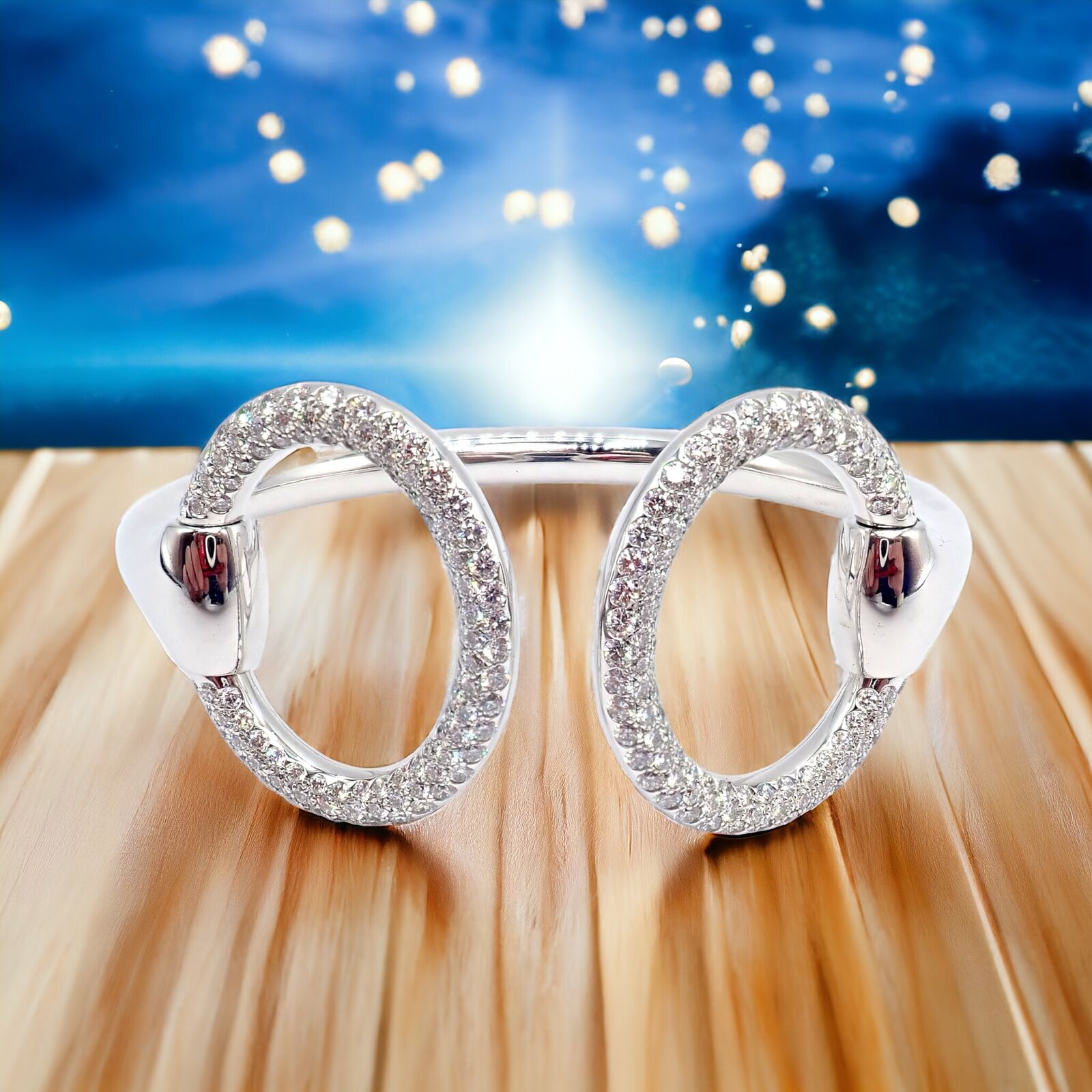 Authentic Hermes Nausicaa 18K White Gold Diamond Horsebit Cuff Bangle Bracelet - Luxury Jewelry for Women, Perfect for Weddings, Parties & Special Occasions