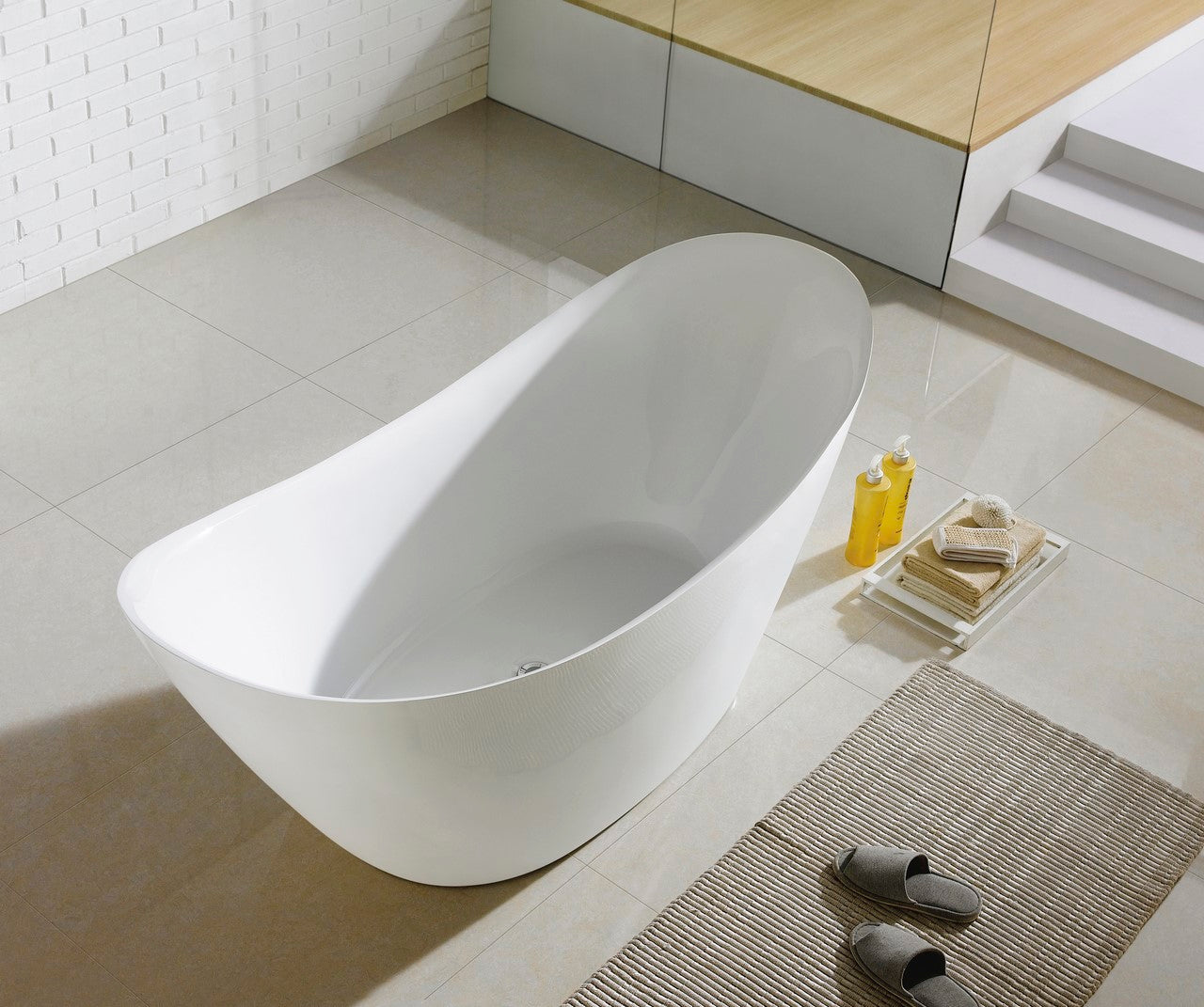 LUNA 68 Composite Acrylic Freestanding Bathtub - Modern Soaking Tub for Luxury Bathroom & Spa Relaxation