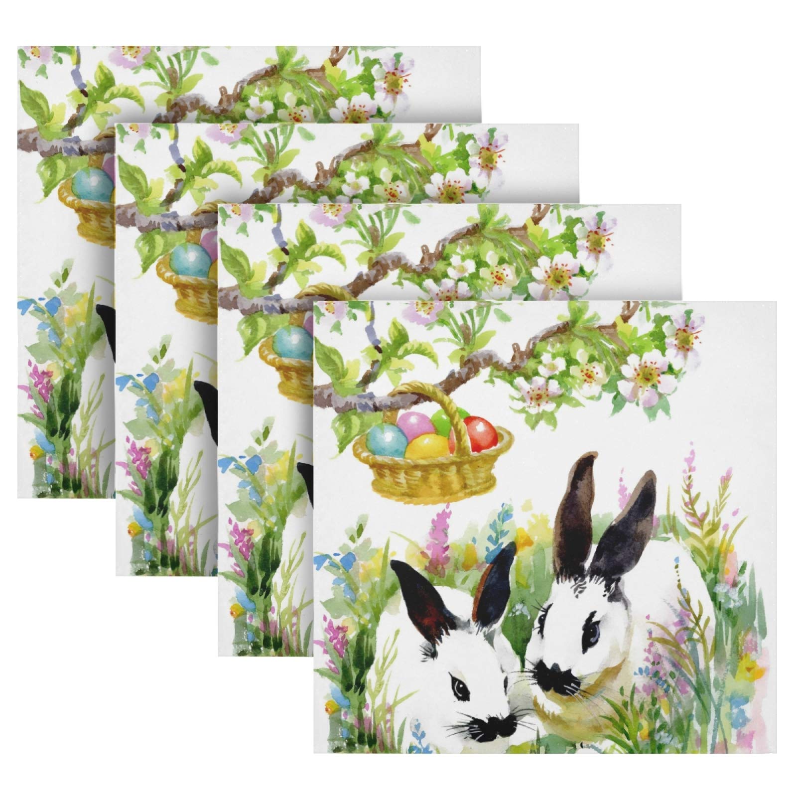 ALAZA Cute Bunny Rabbits with Easter Colorful Eggs Cloth Napkins - Set of 4 Reusable Washable Polyester Fabric Dinner Napkins for Cocktail Party, Holiday, Wedding & Home Decor | Perfect for Easter Celebrations, Spring Gatherings and Festive Table Settings