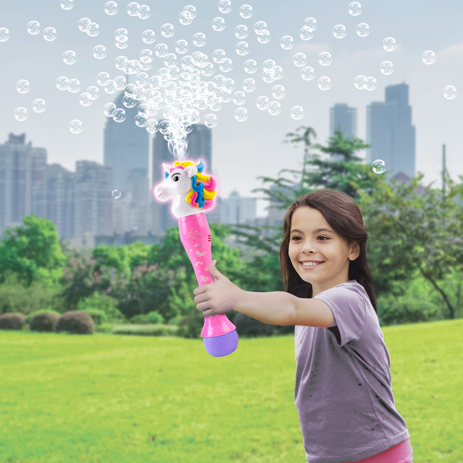 ArtCreativity LED Light Up Unicorn Bubble Wand for Kids - Bubble Machine with Sound for Toddlers Ages 1-3 | Includes Bubble Solution & Batteries | Perfect Birthday Gift, Party Favor & Outdoor Play Toy for Girls & Boys