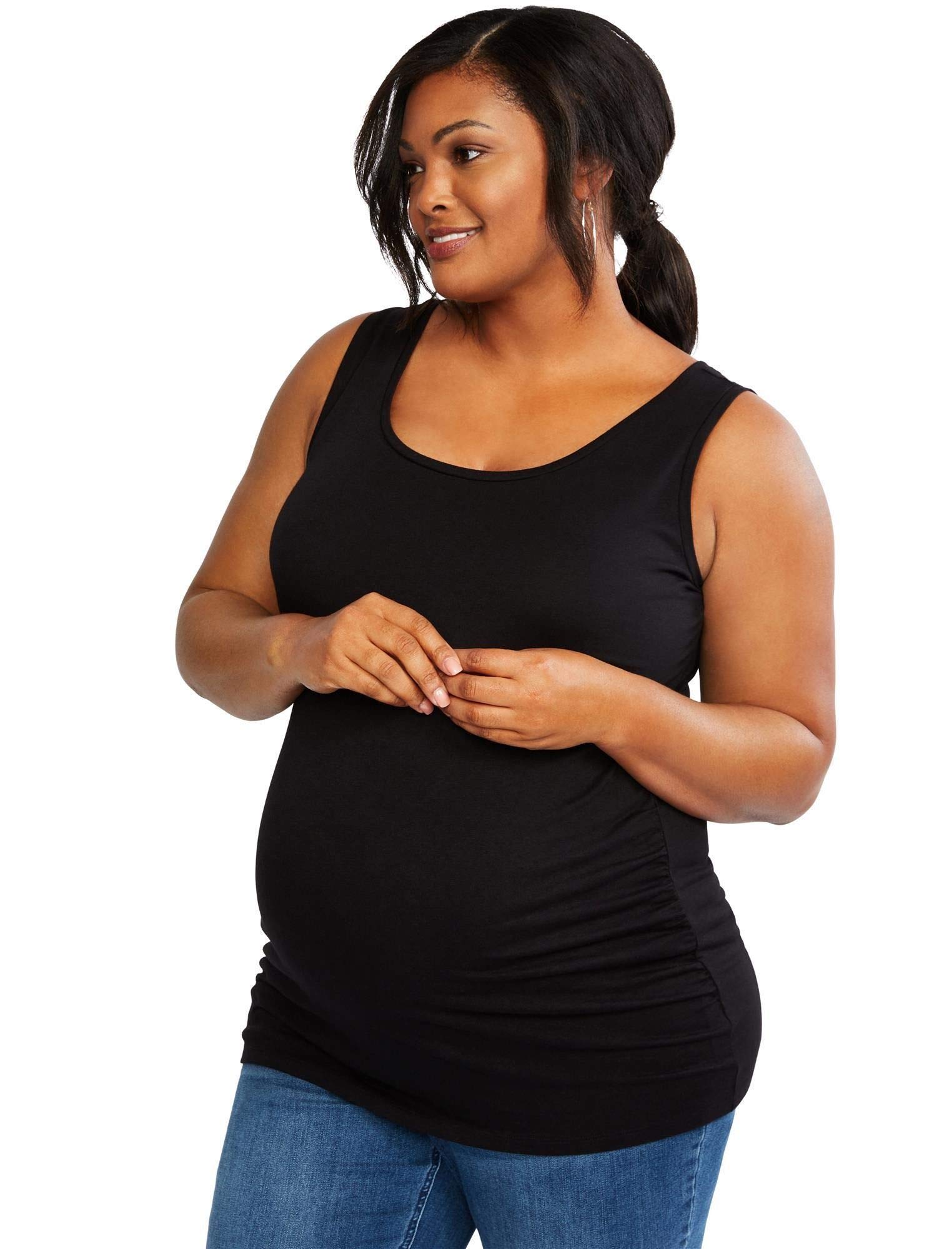 Motherhood Maternity Women's Sleeveless Scoop Neck Side Ruched Tank Top - Comfortable Maternity Shirt for Pregnancy & Nursing - Perfect for Casual Wear, Summer Outfits & Layering