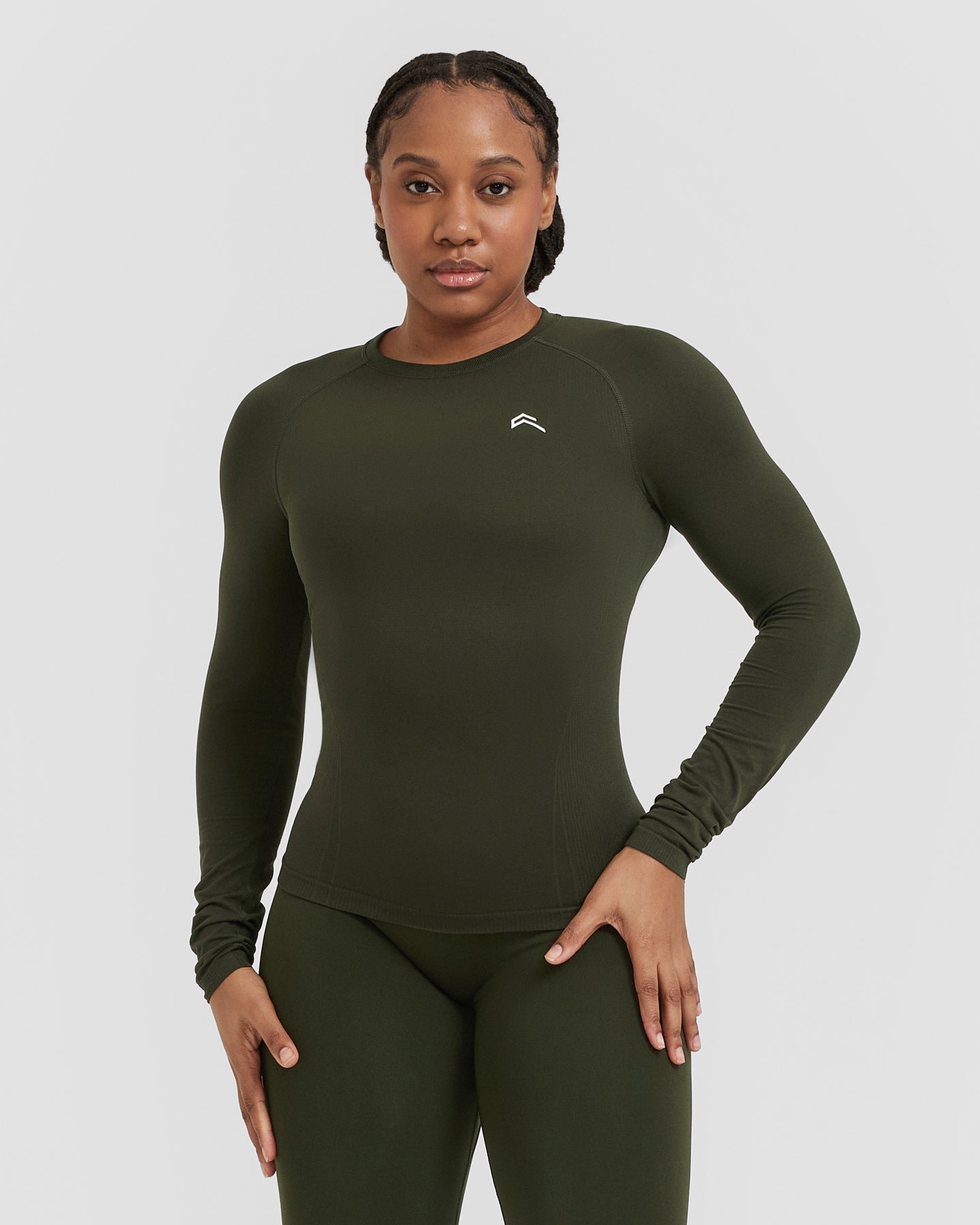 Seamless Fitted Long Sleeve T-Shirt for Women - Stretchy Comfort Fit Khaki Top | Perfect for Yoga, Workouts & Everyday Wear