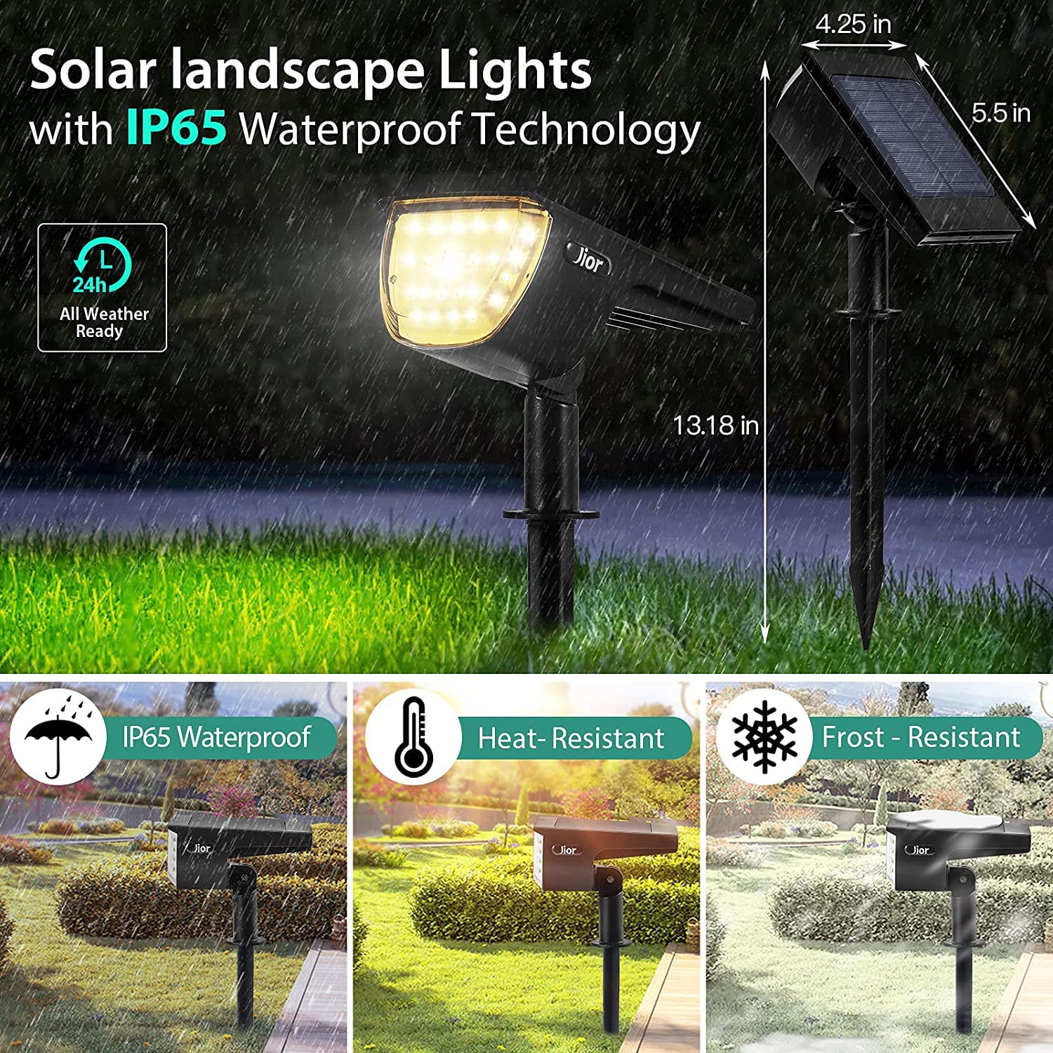 Jior Solar Lights Outdoor Waterproof IP65 - 2-in-1 Adjustable Solar Landscape Spotlights & Wall Lights for Garden, Yard, Driveway, Walkway, Pool, Patio - 6 Pack Warm White - Perfect for Pathway Illumination & Backyard Decor