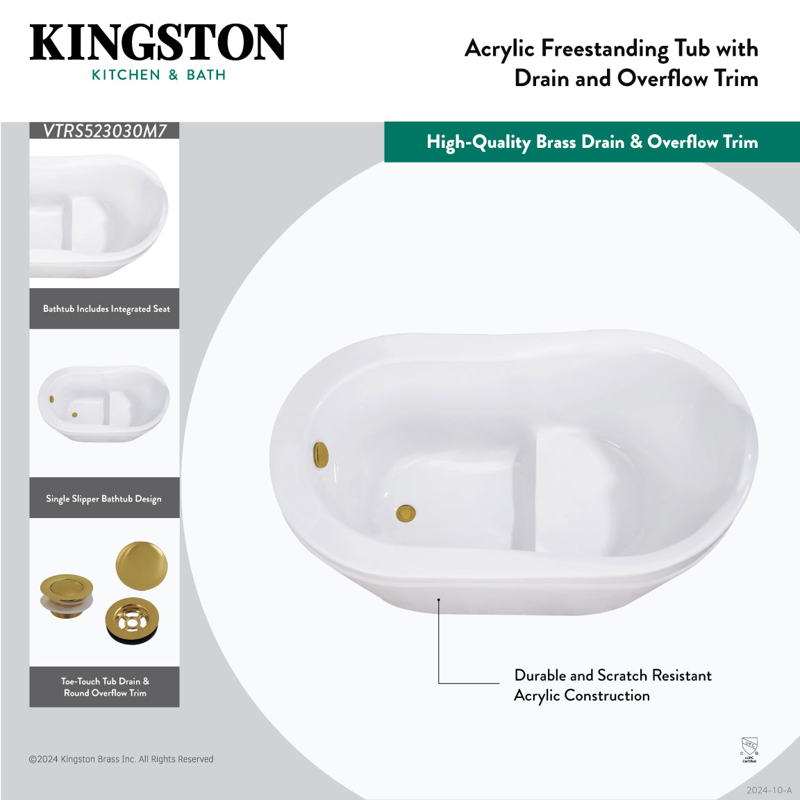 Aqua Eden 52 Inch Acrylic Freestanding Bathtub - Oval Slipper Tub with Overflow Drain & Built-in Seat, Glossy White & Brushed Nickel Finish | Perfect for Luxury Bathrooms, Spa Retreats & Master Suites