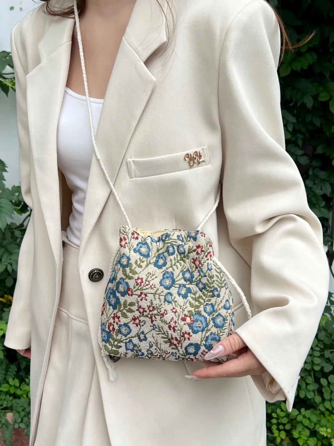 Floral Drawstring Bucket Bag - Stylish Rope Handbag for Women, Perfect for Beach, Picnic, and Everyday Use
