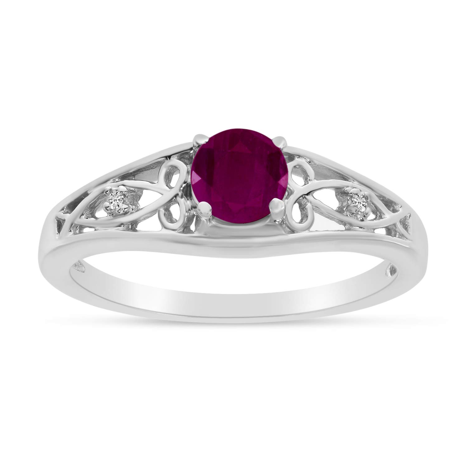 10K White Gold Round Ruby and Diamond Ring for Women - Elegant Engagement, Wedding, Anniversary Gift - Perfect for Special Occasions