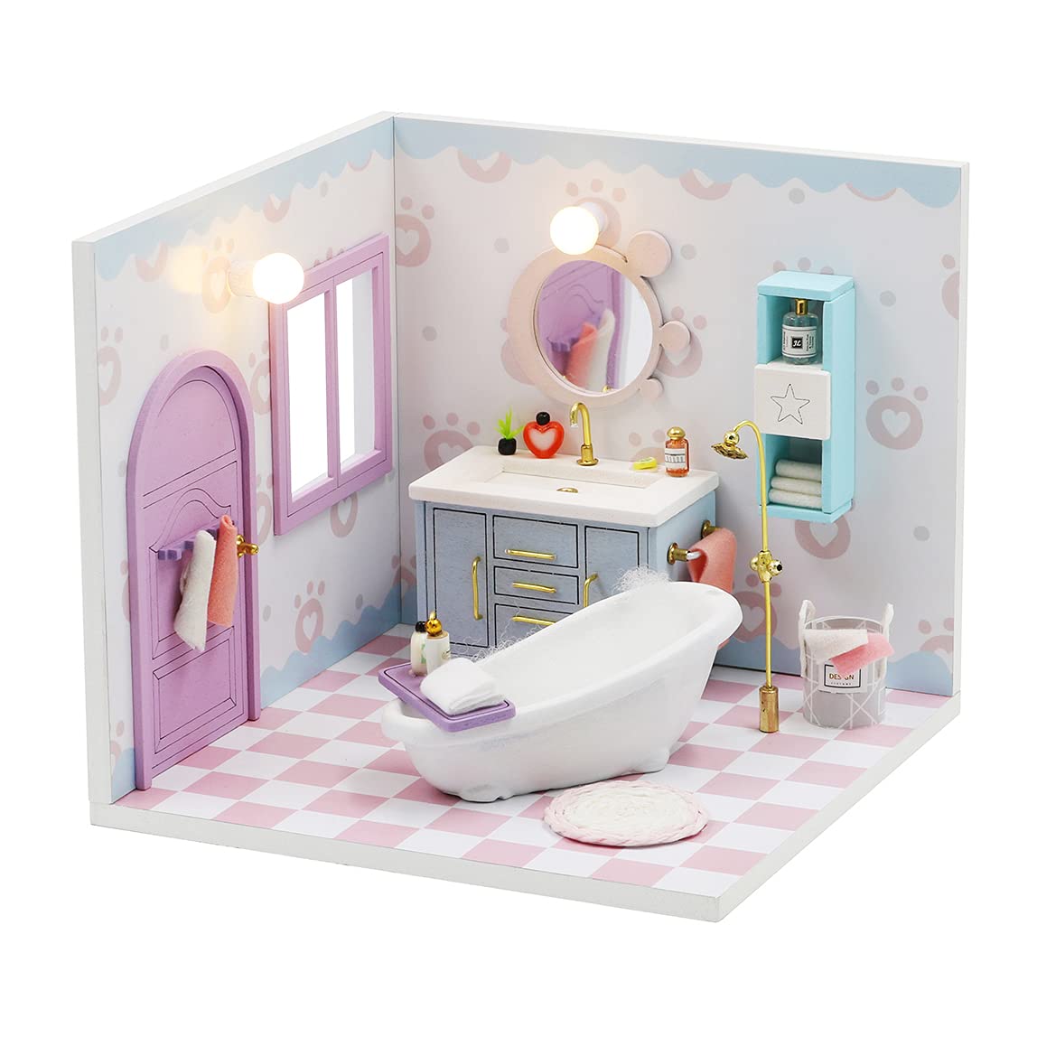 SPILAY DIY Miniature Wooden Dollhouse Furniture Kit - 1:24 Scale Handmade Mini House Model with LED Lights & Dust Cover - Creative Gift for Adults & Girlfriend Birthday - Perfect for Home Decoration & Collectors