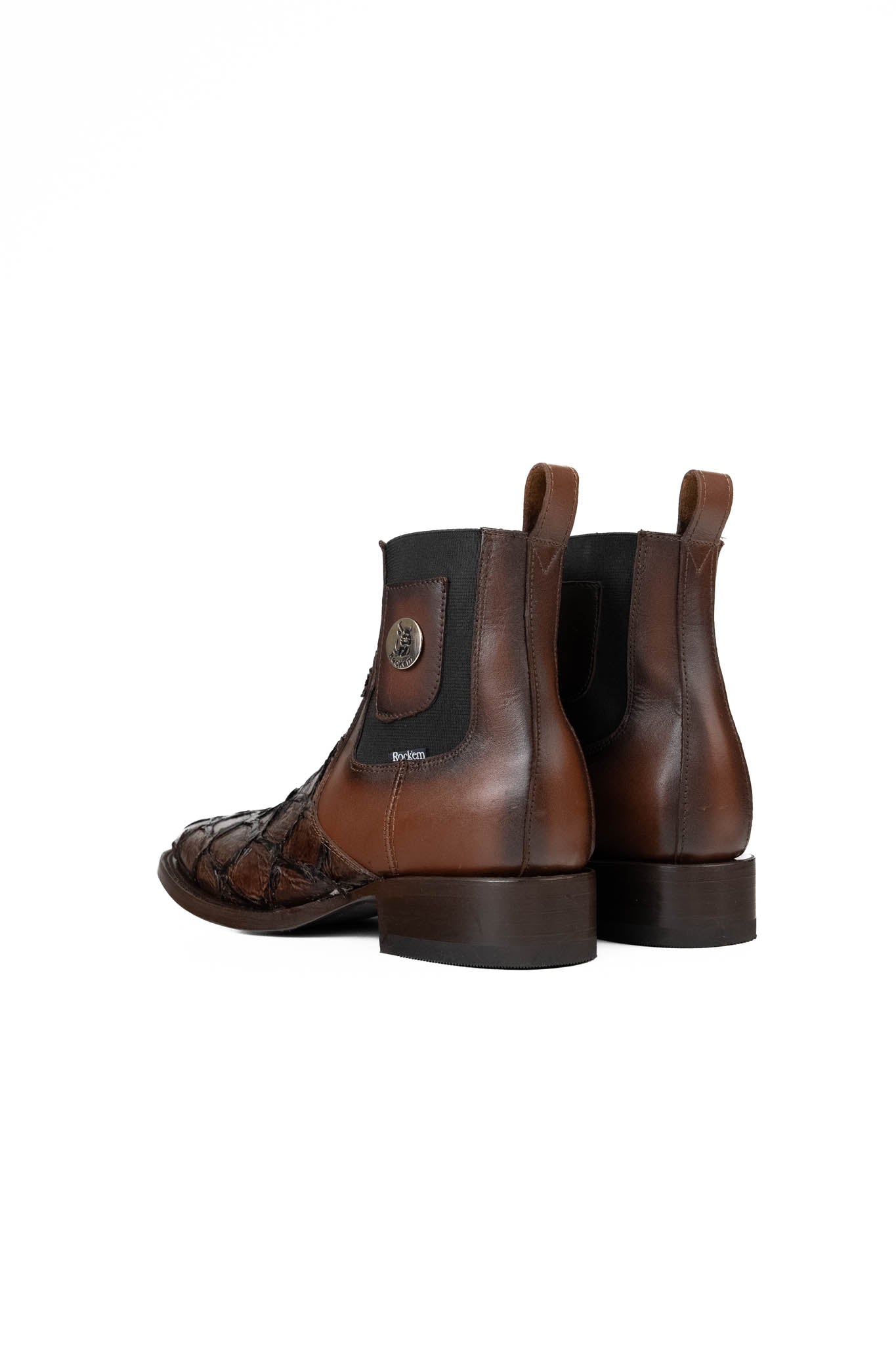 Rock'em Clone Pirarucu Square Toe Ankle Boots for Women - Western Cowgirl Boots with Chunky Heel | Perfect for Country Dancing, Rodeo & Fashion Outfits