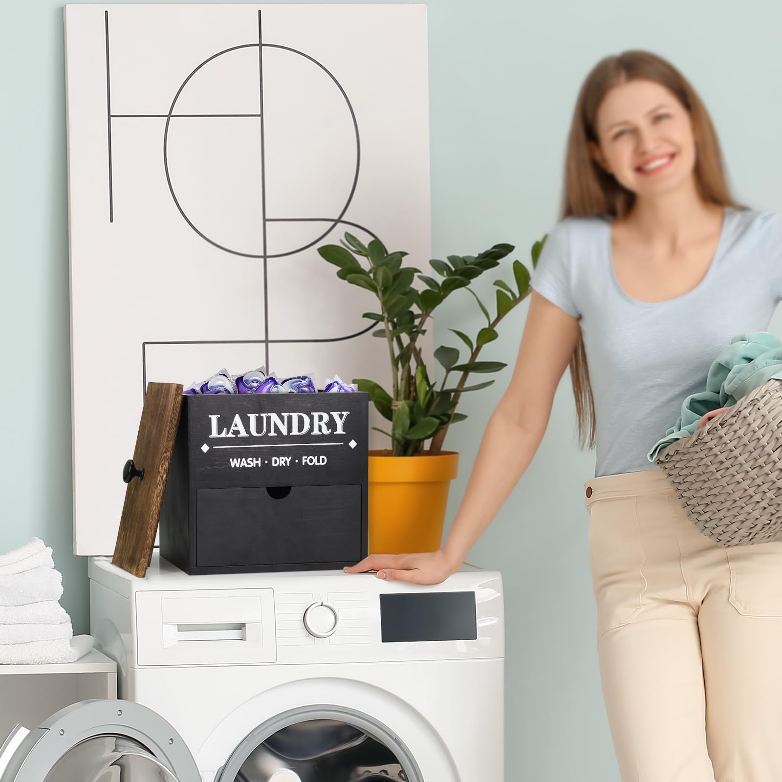 Wooden Dryer Sheet Holder with Drawer & Lid - Laundry Room Organizer for Dryer Sheets & Pods Storage - Wall Mounted Dispenser for Laundry Decor (Black) - Perfect for Small Spaces & Closet Organization