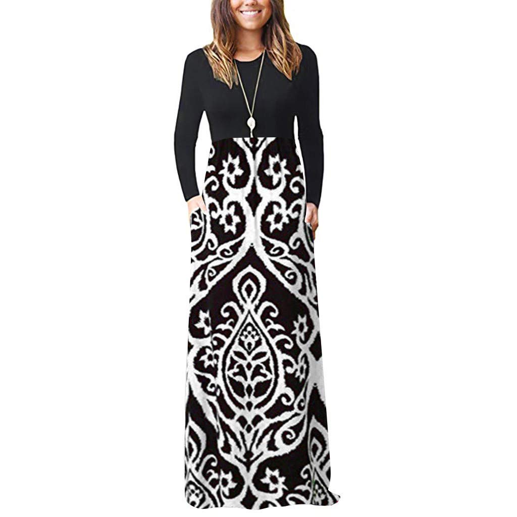 Plus Size Maxi Dresses for Women - Long Sleeve Floral Beach Dresses with Pockets | Casual Loose Fit Summer Dress for Vacations, Parties & Everyday Wear
