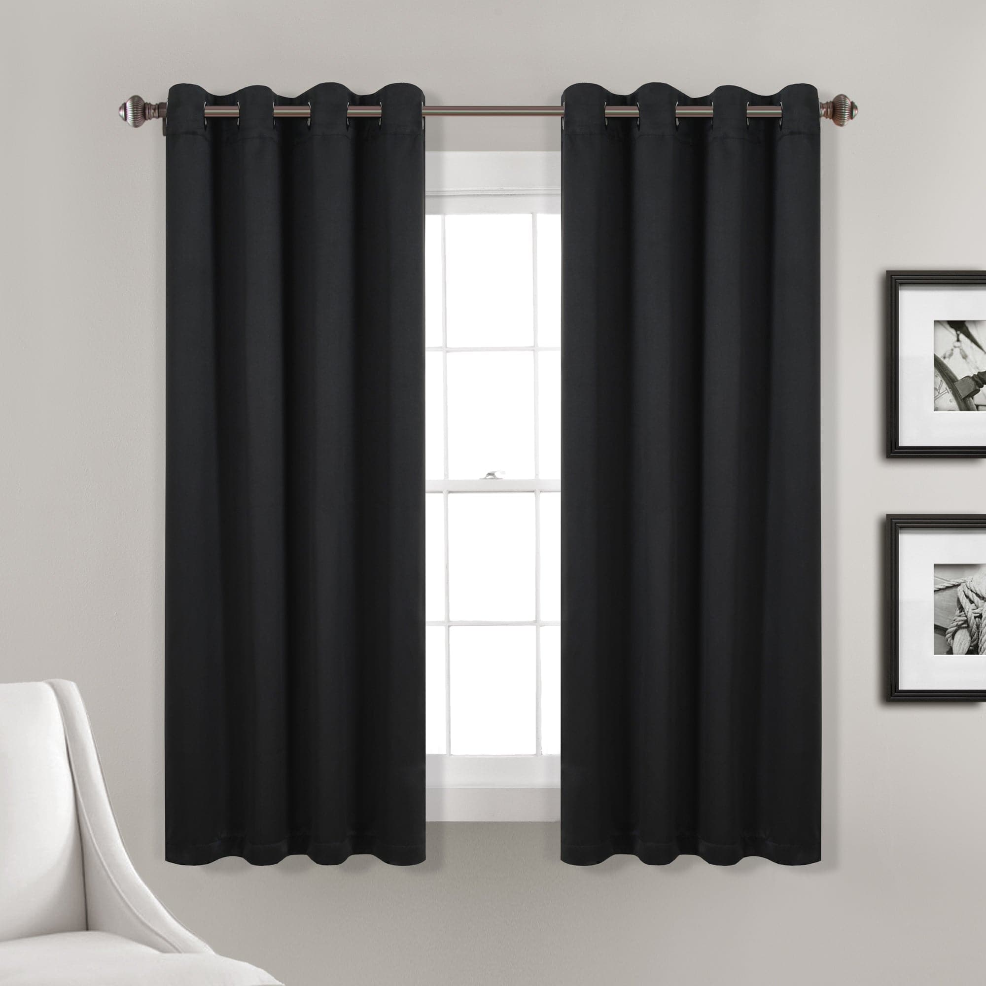 Thermal Insulated Blackout Curtains for Bedroom - Noise Reducing Grommet Window Panels Set, Energy Saving & Light Blocking for Home, Office, Nursery - 2 Panels (52x84 Inches, Black)