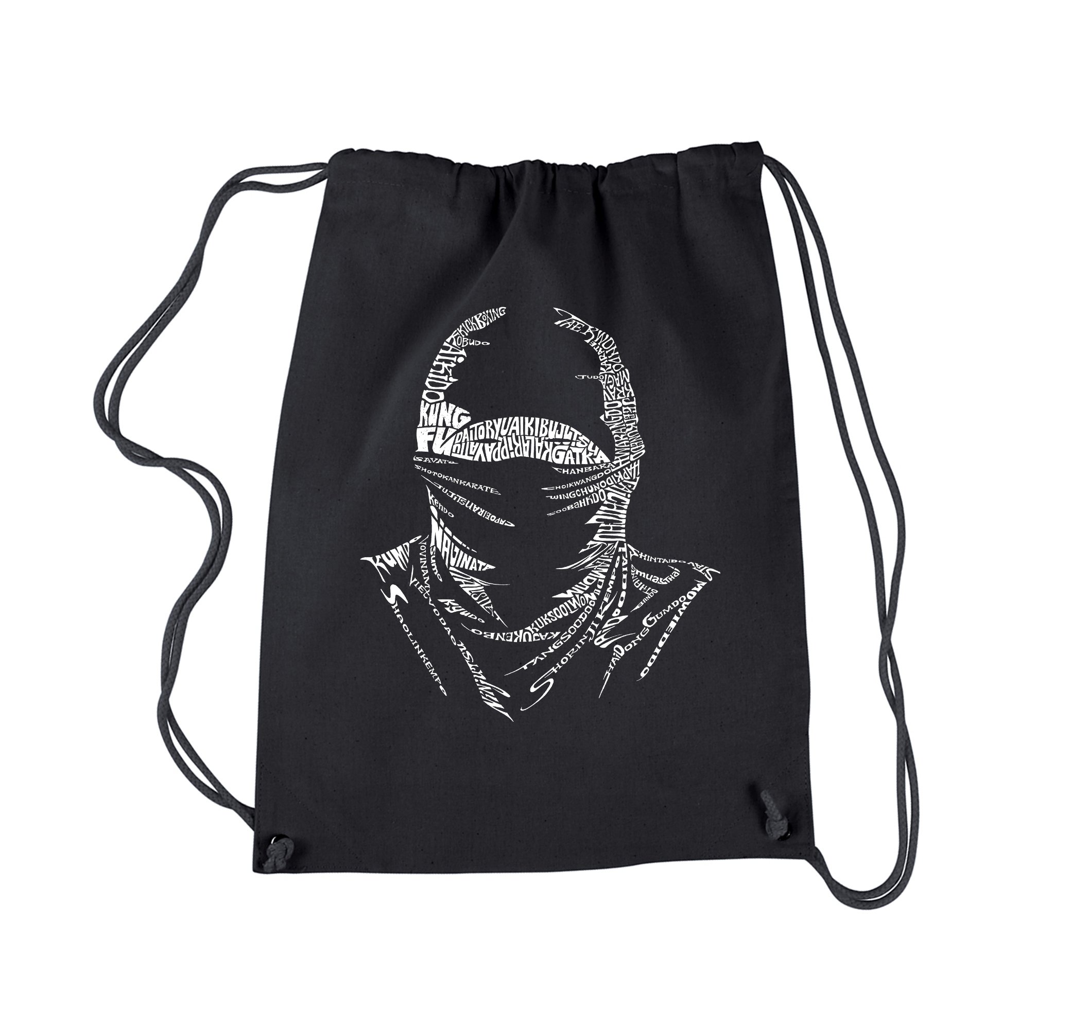 LA POP ART Ninja Black Drawstring Backpack - Stylish Word Art School Bag for Teens & College Students - Perfect for Daily Use, Travel & Outdoor Activities