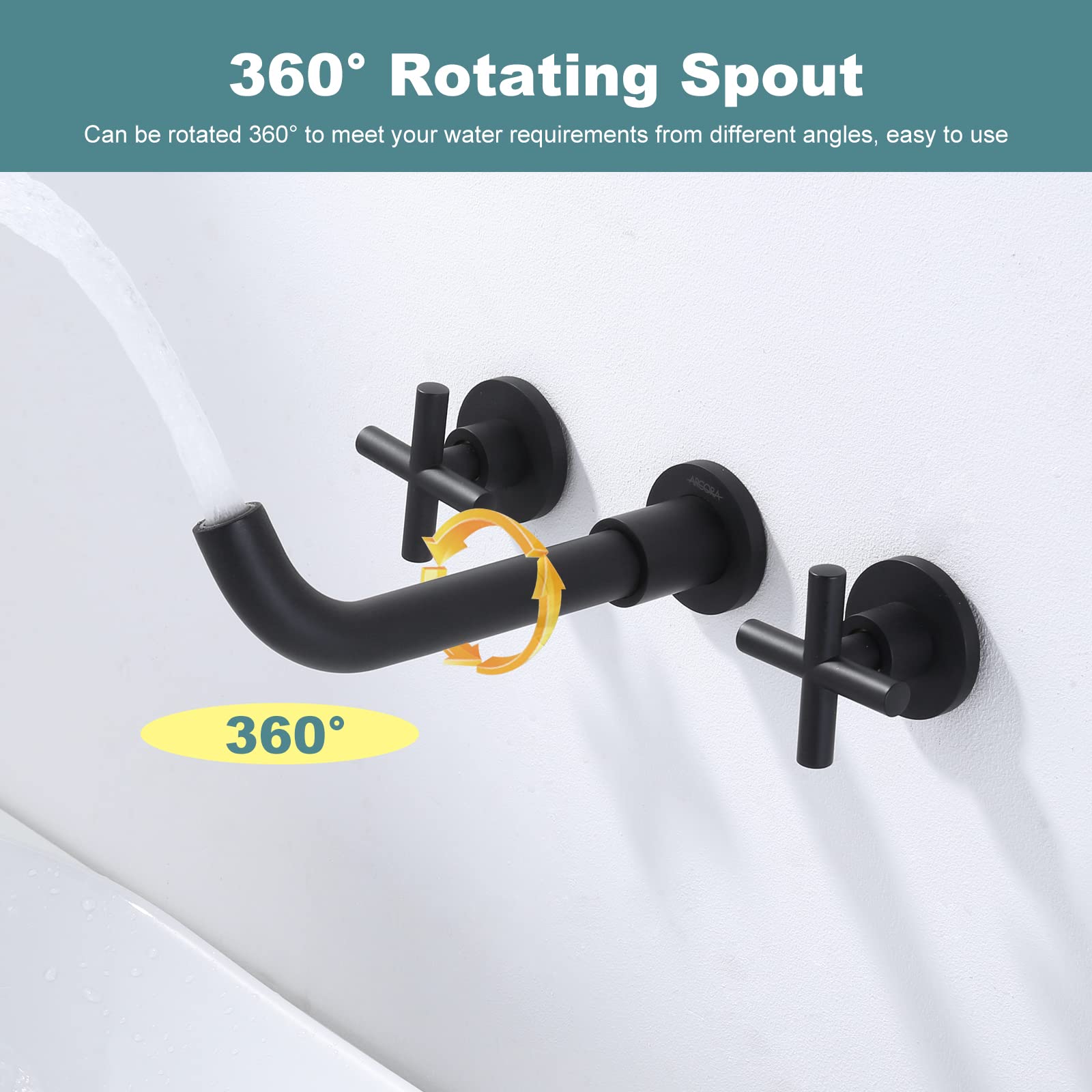 ARCORA Matte Black Wall Mount Bathroom Faucet - 2 Handle Vessel Sink Faucet with Rough-in Valve, Widespread 3 Hole Bathroom Sink Faucet for Modern Vanity & Luxury Home Decor
