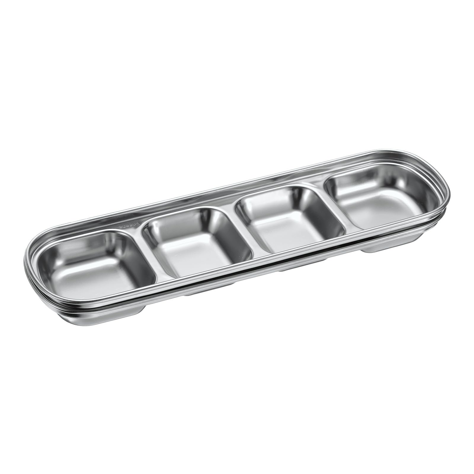 uxcell 2-Pack Stainless Steel Divided Dipping Bowls with 4 Compartments - Metal Condiment Tray for Seasoning, Sauces & Dips - Perfect for Home, Party, Restaurant, Picnic & Travel (Silver)