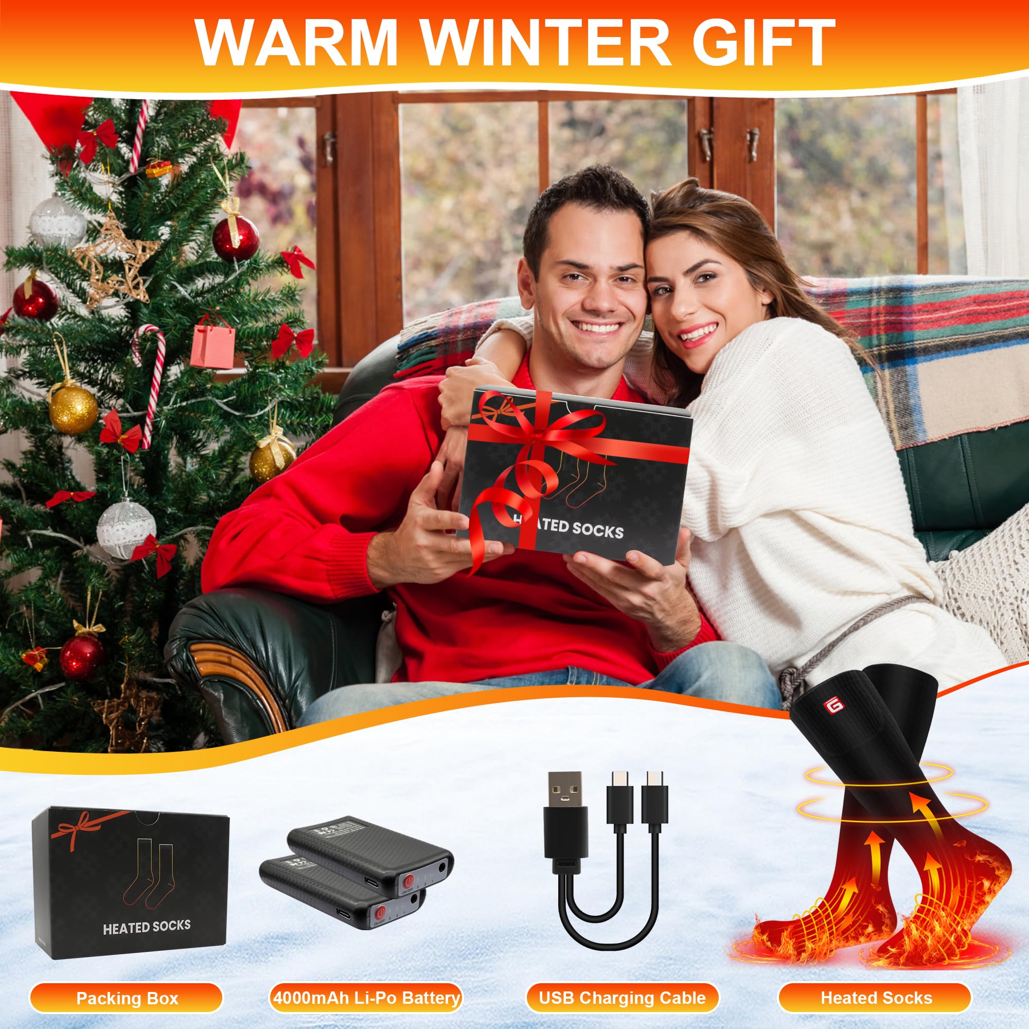 SVPRO Rechargeable Heated Socks for Men & Women - Battery Operated Winter Warm Socks with 3 Adjustable Heat Settings - Thermal Electric Socks for Hiking, Camping, Skiing, Fishing, Hunting & Mountaineering - Keep Feet Warm in Cold Weather Outdoor Activities