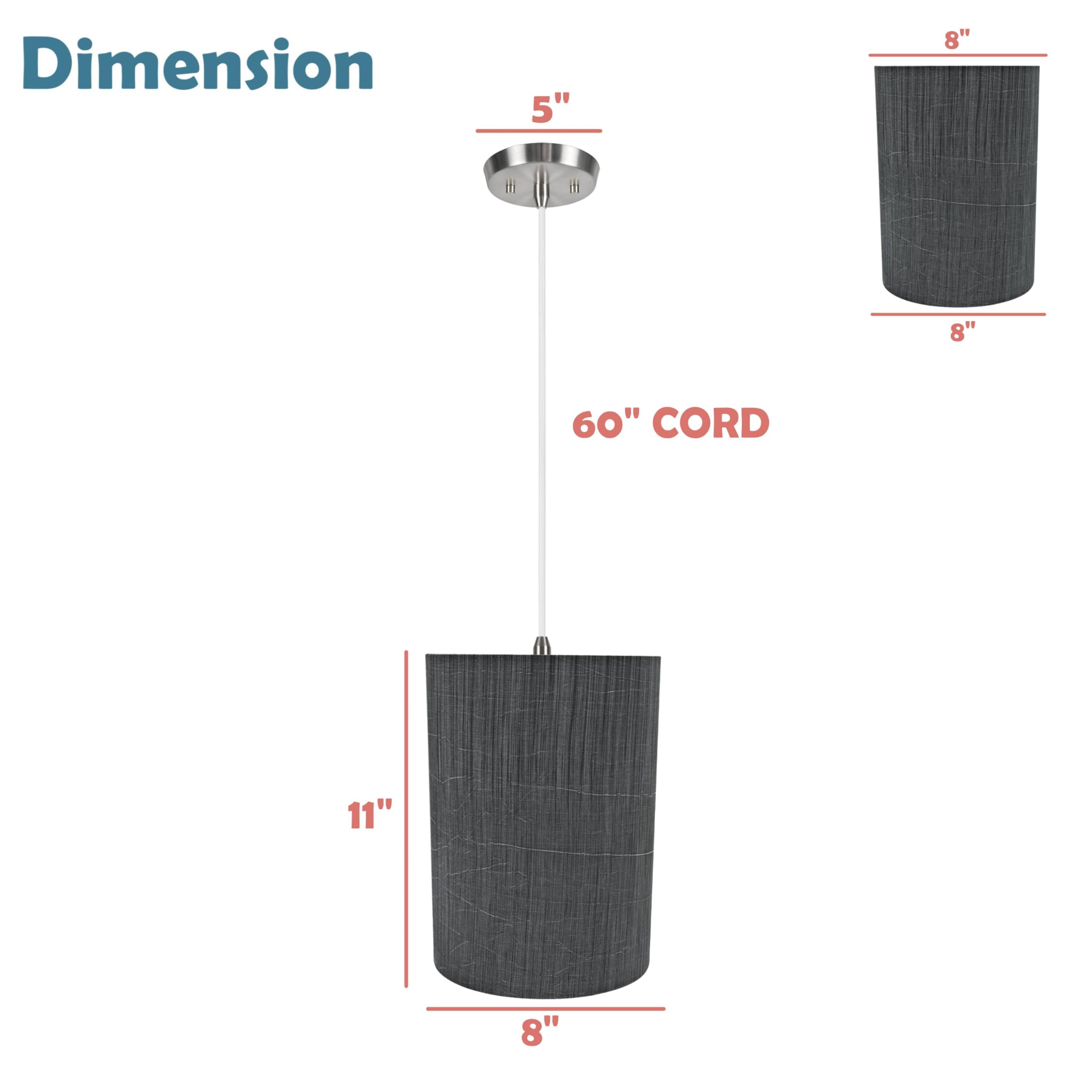 Transitional Drum Fabric Lamp Shade - Aspen Creative Grey & Black Hanging Pendant Ceiling Light (8