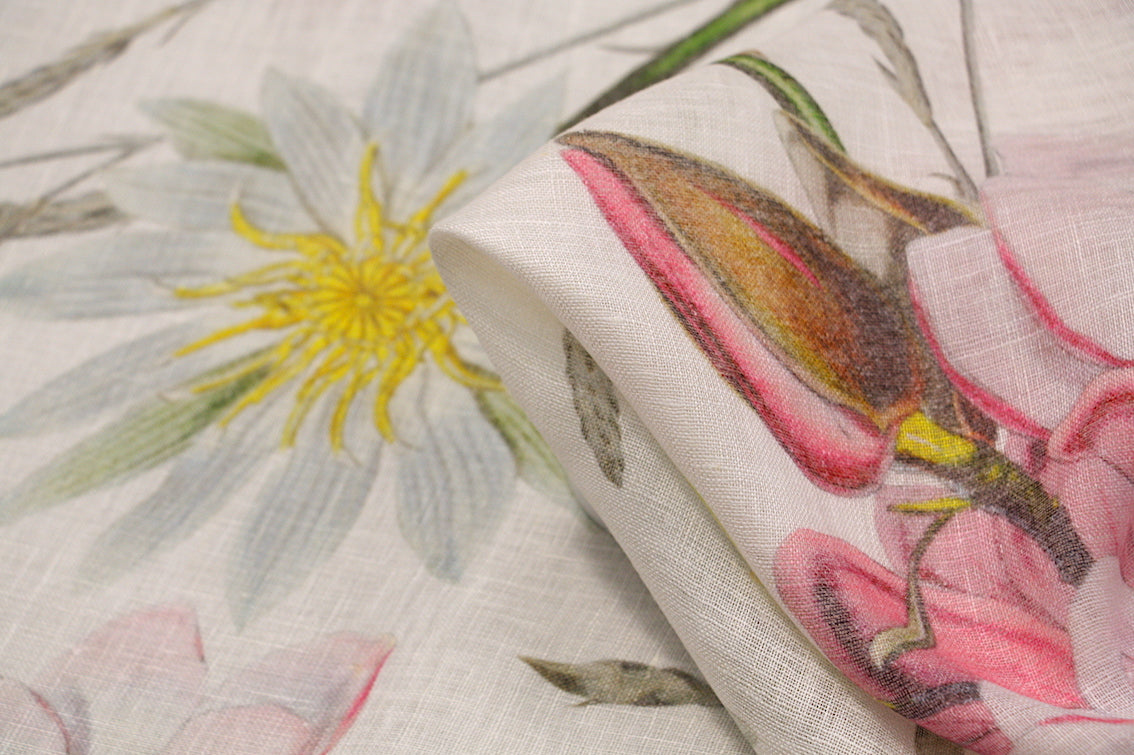 Bellissimi Fiori Printed Linen Tablecloth - Elegant Floral Design for Dining Room Decor, Wedding Reception & Home Decor