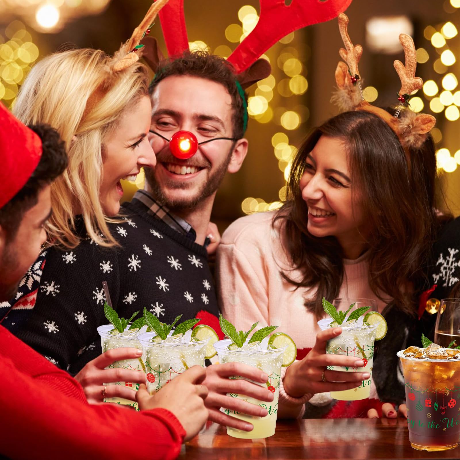 100 Pcs 12oz Christmas Disposable Plastic Cups with Holiday Ball Designs - Bulk Party Cups for Xmas Celebrations, Office Parties & Family Gatherings - Perfect for Hot/Cold Drinks at Holiday Events