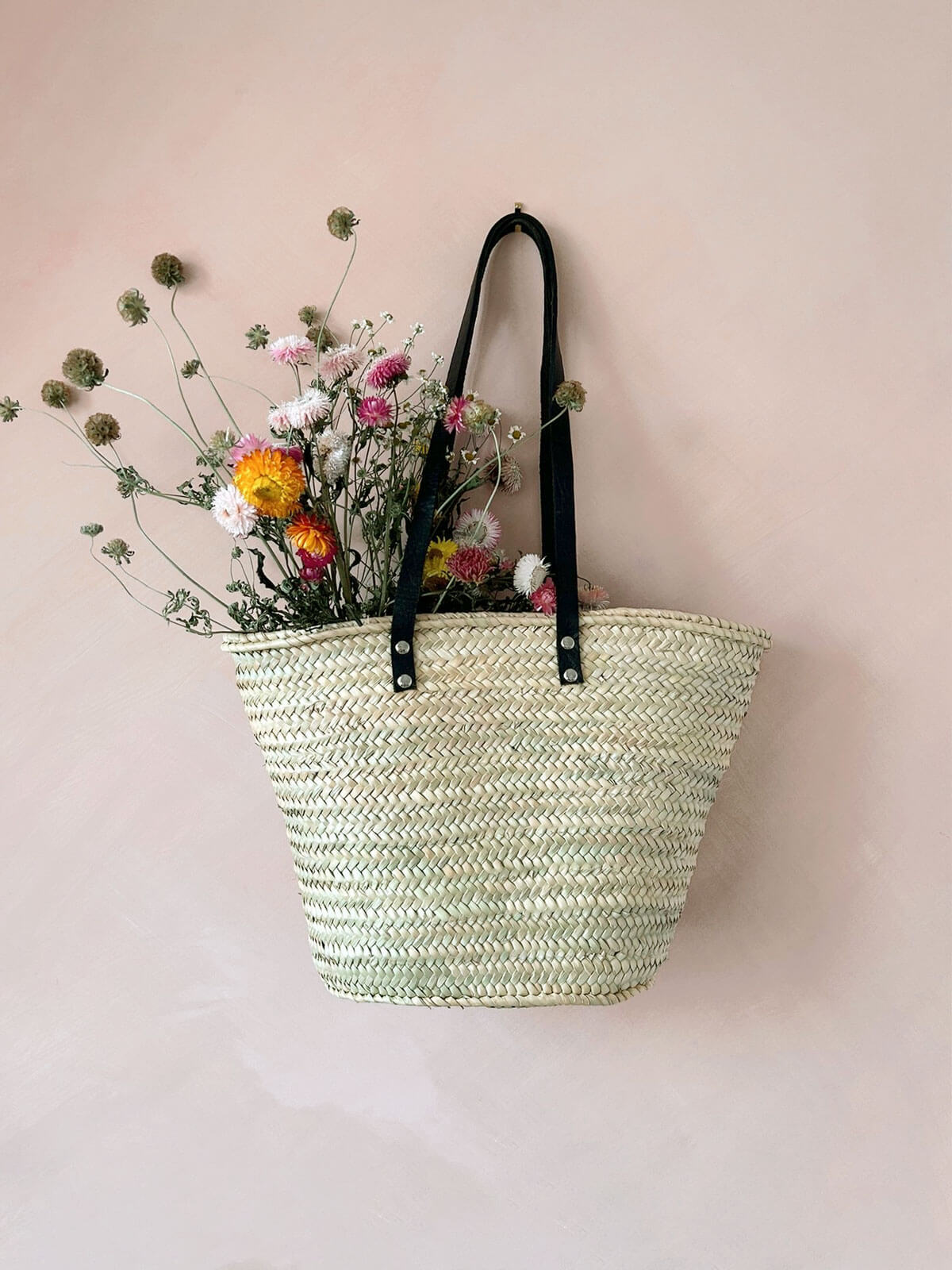 Valencia Woven Shopping Basket - Black Handmade Rattan Tote Bag for Groceries, Beach, Picnics & Farmers Market | Eco-Friendly & Stylish Carryall