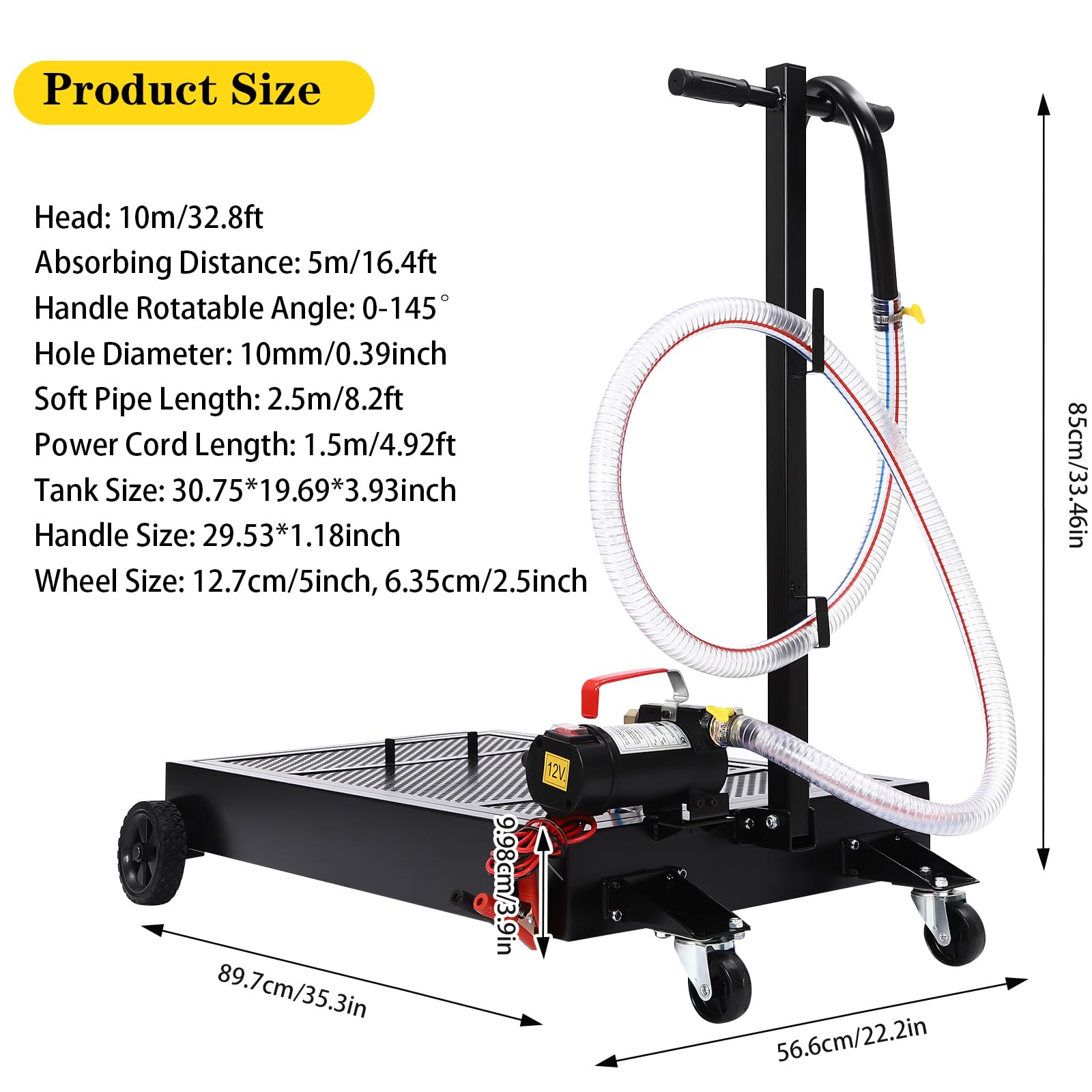 15 Gallon Low Profile Oil Drain Pan with Electric Pump - Large Capacity Oil Change Pan for Trucks & RVs | 8.2ft Hose, Rotatable Handle & Swivel Caster Wheels | Rolling Drain Cart for Easy Garage Maintenance & DIY Auto Repairs