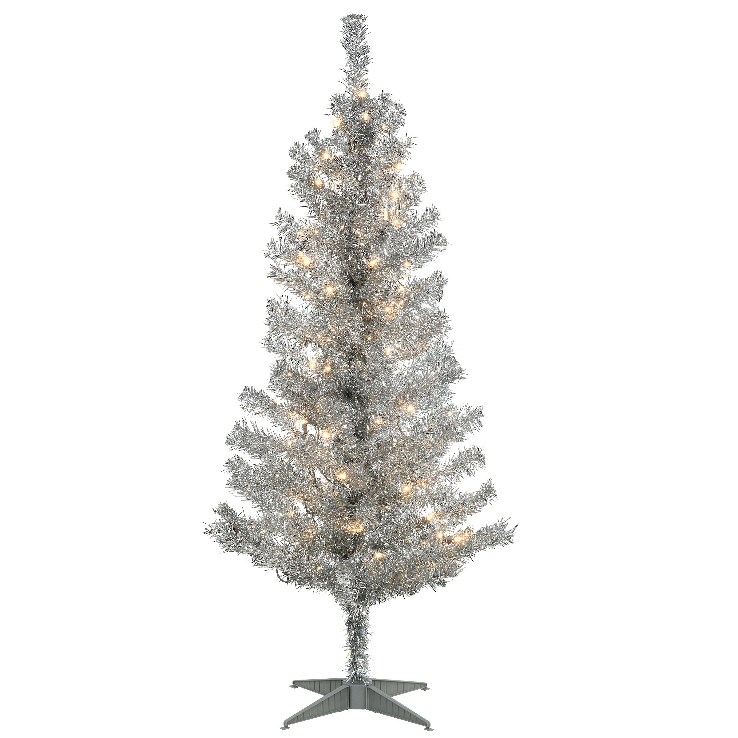 4 ft. Pre-Lit Silver Tinsel Christmas Tree with Clear Lights - Perfect for Holiday Home Decor & Festive Celebrations