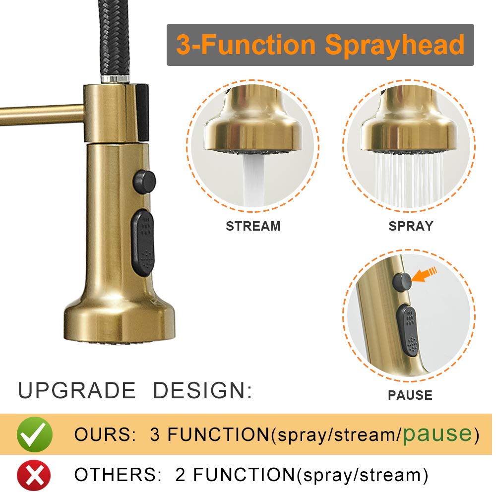 Hoimpro Brushed Gold Kitchen Faucet with Pull Down Sprayer - for Home & RV Use