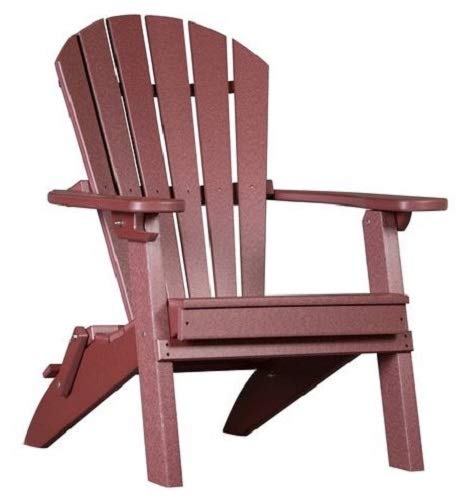 4-Season Foldable Adirondack Chair with Cup Holder - 100% Recycled Poly Lumber, All-Weather Outdoor Furniture for Patio, Garden, Poolside & Camping - Burgundy Folding Fan Back Chair (Made in USA)
