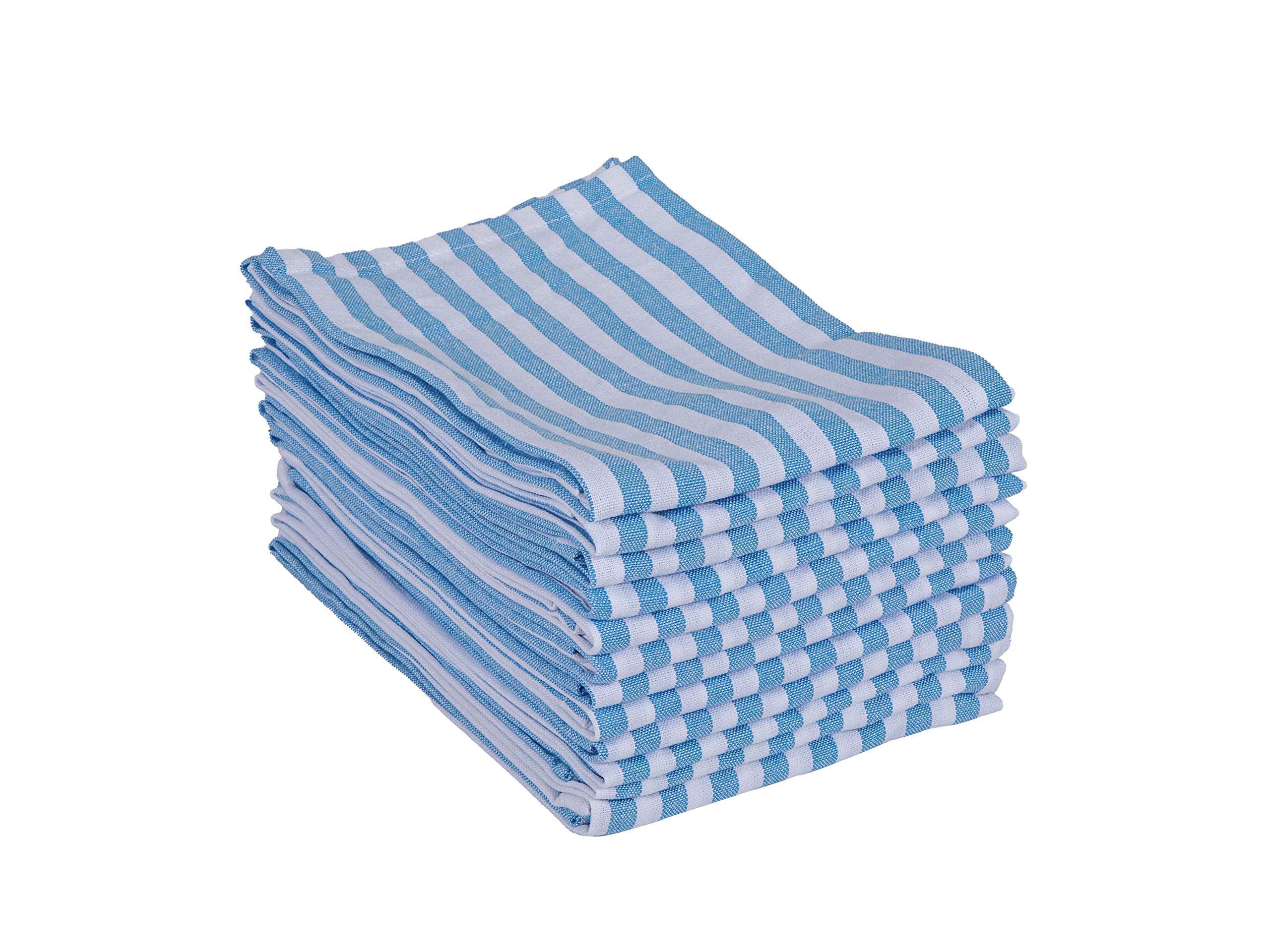 Premium 100% Cotton Kitchen Dish Towels Set of 12 - Super Absorbent, 18x28 Inches, Light Blue Stripe - Perfect for Drying Dishes, Cleaning Countertops & Stylish Kitchen Decor