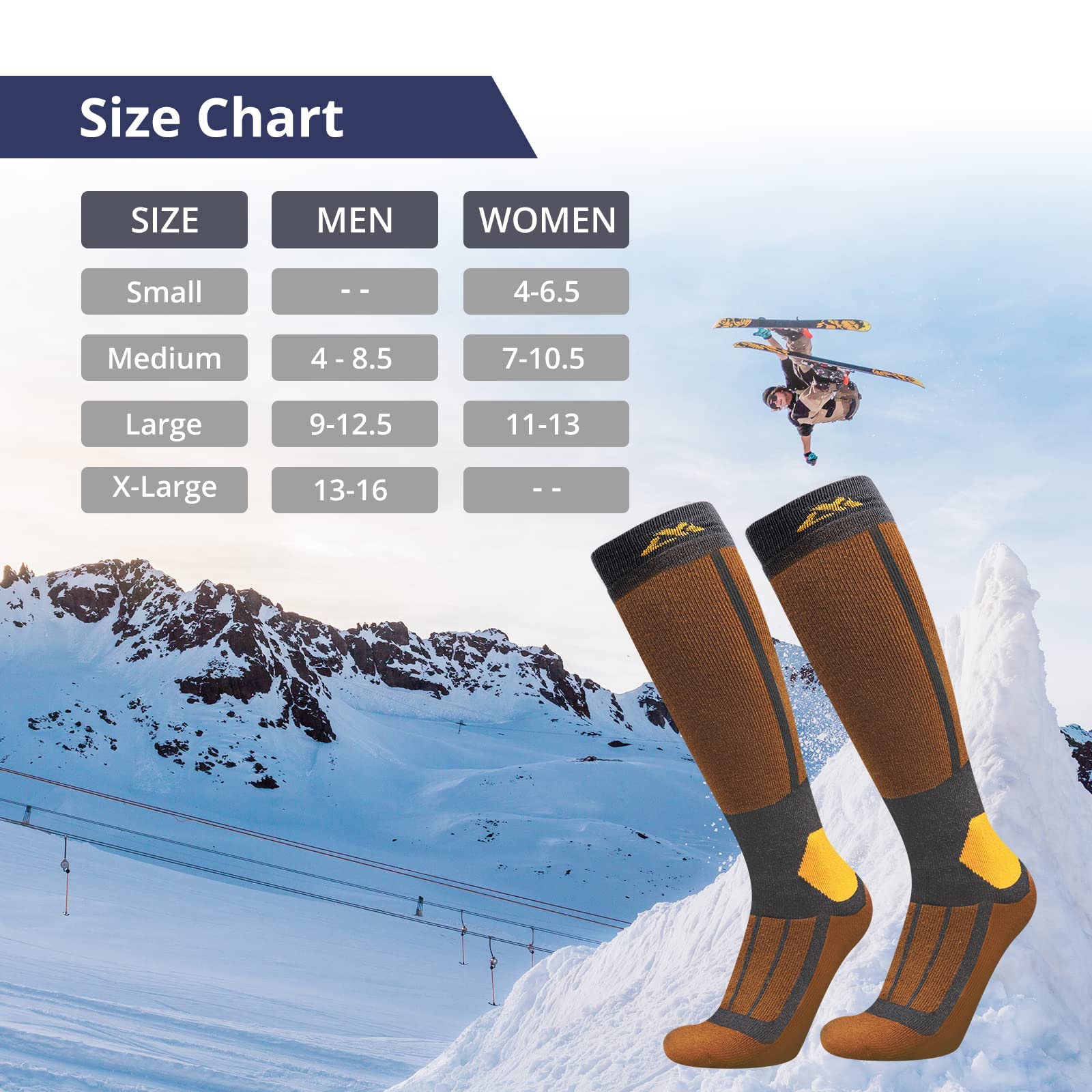 AKASO Merino Wool Ski Socks for Men & Women - Thermal Hiking & Snowboard Socks for Cold Weather - Warm Winter Socks for Skiing, Snowboarding & Outdoor Activities (1 Pair)