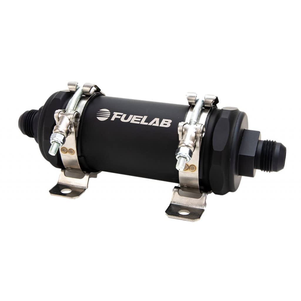 Fuelab Pro Series In-Line Fuel Filter - 10 GPM Flow Rate, -12AN Inlet/Outlet, 100 Micron Stainless Steel Mesh, Matte Black Finish | High Performance Fuel Filtration for Racing, Marine & Off-Road Vehicles