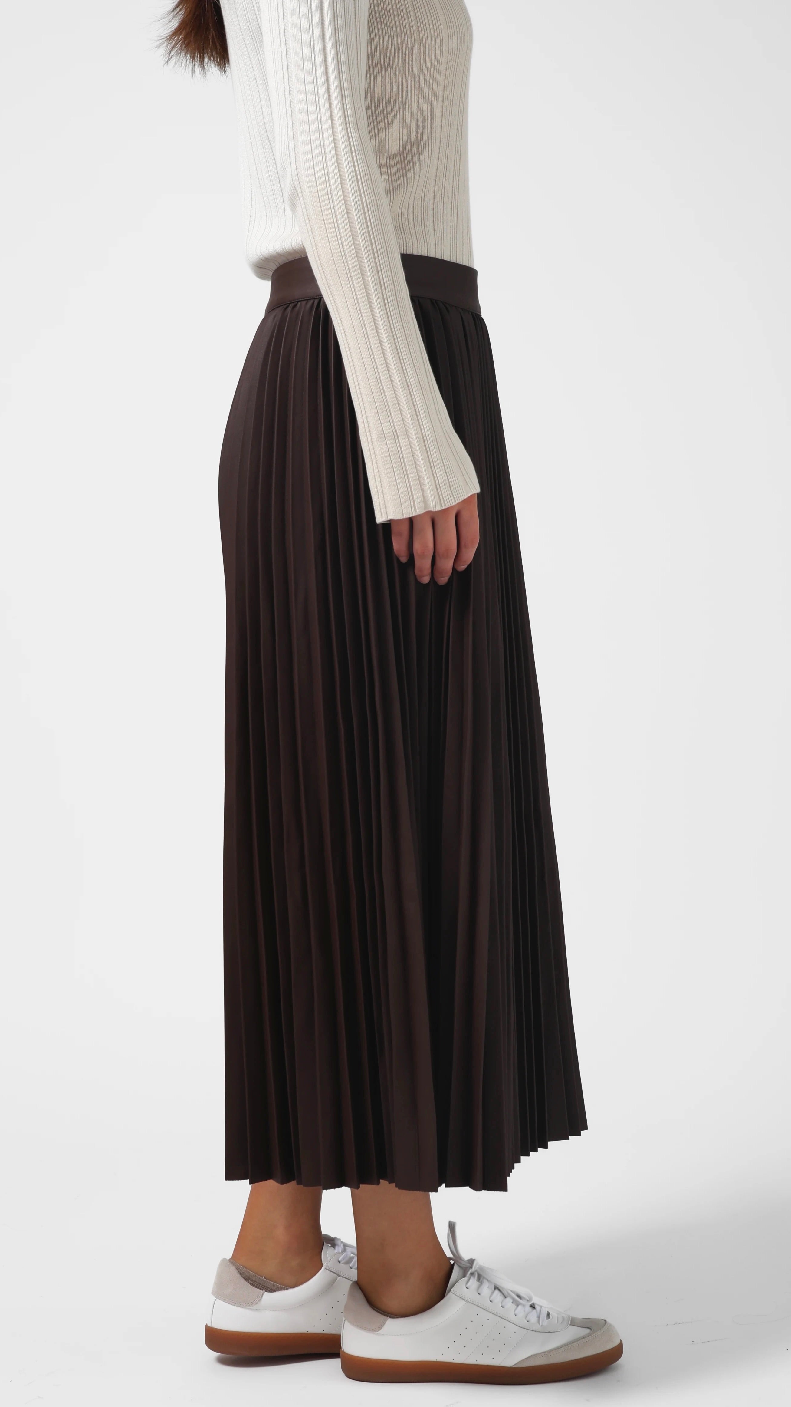 Julia Skirt Chocolate Brown - Women's A-Line Midi Skirt with Pockets for Work, Office, and Casual Outfits | Perfect for Fall and Winter Wardrobe