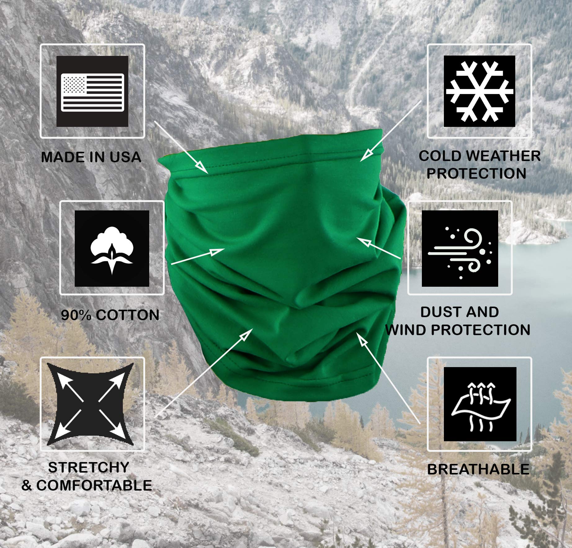 Breathable Cotton Face Mask Bandana & Neck Gaiter - Made in USA - Solid Color UV Protection for Outdoor Activities, Hiking, Cycling & Travel