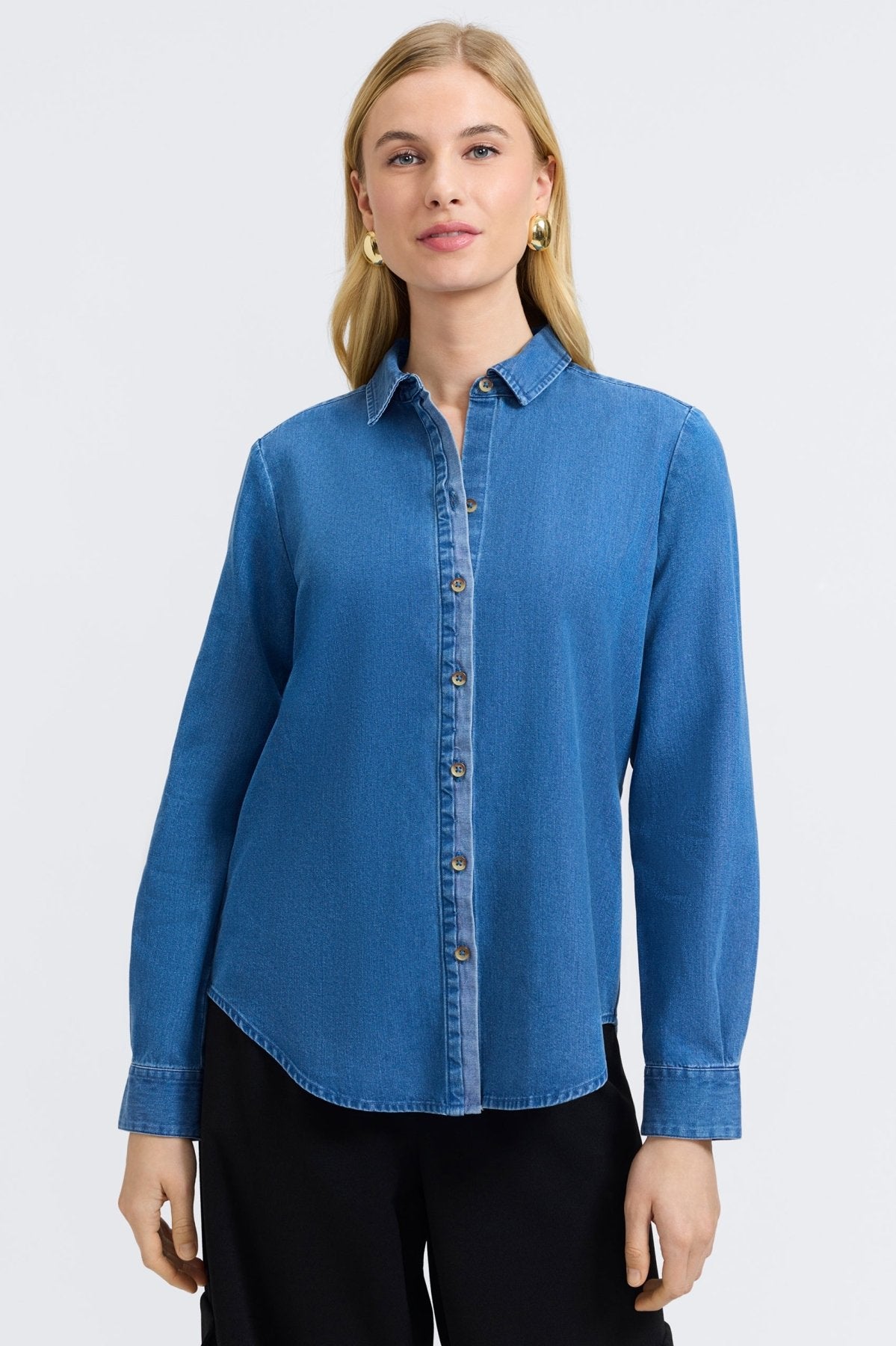 Charlie Tencel® Denim Long Sleeve Shirt for Men - Eco-Friendly Stretch Comfort Fit Button Down Casual Work Shirt - Perfect for Office, Travel & Outdoor Activities