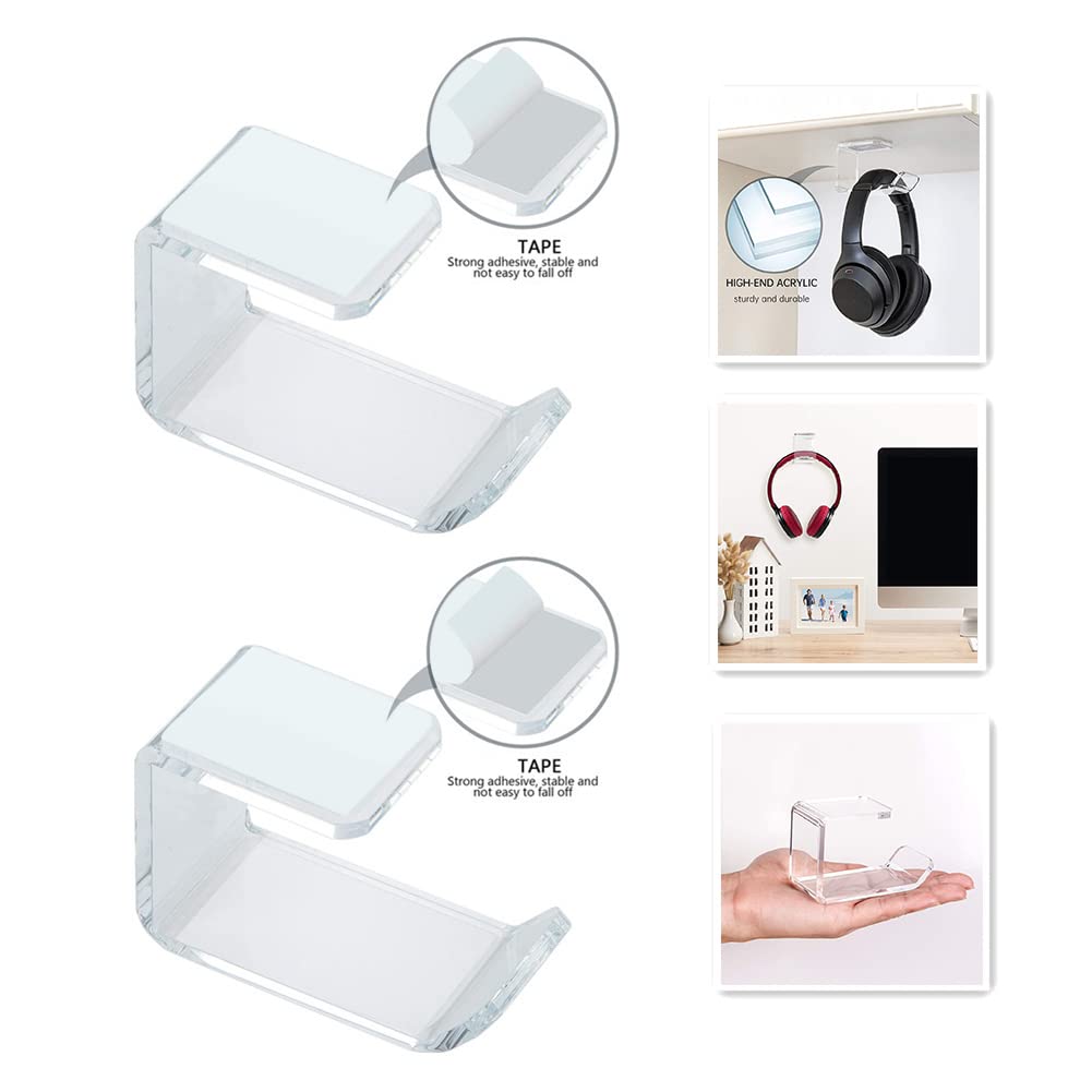 PHEZEN 2-Pack Universal Headphone Stand Wall Mount - Under Desk Headset Holder with Cable Hooks, Space-Saving Headphone Organizer for Gaming, Office & Home Use - Fits All Headphones Size (Black)